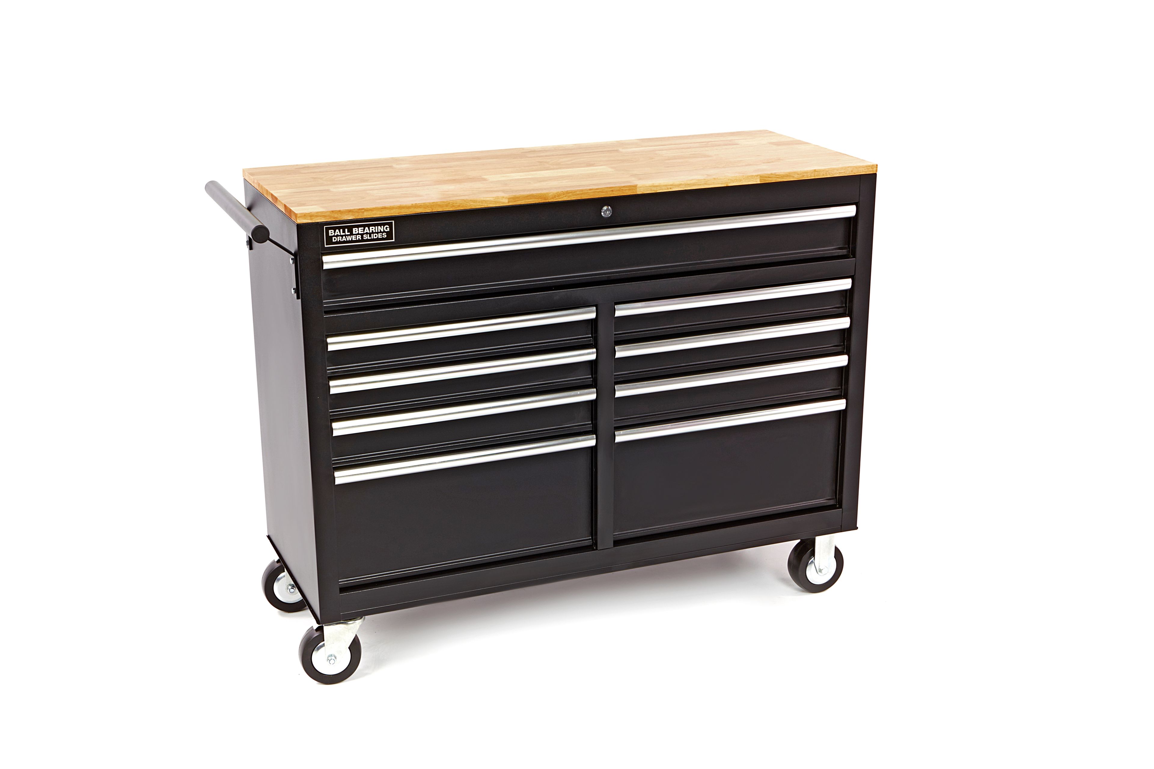 HBM verrijdbare gereedschapswagen, werkbank met houten werkblad 117 cm, zwart Image 2