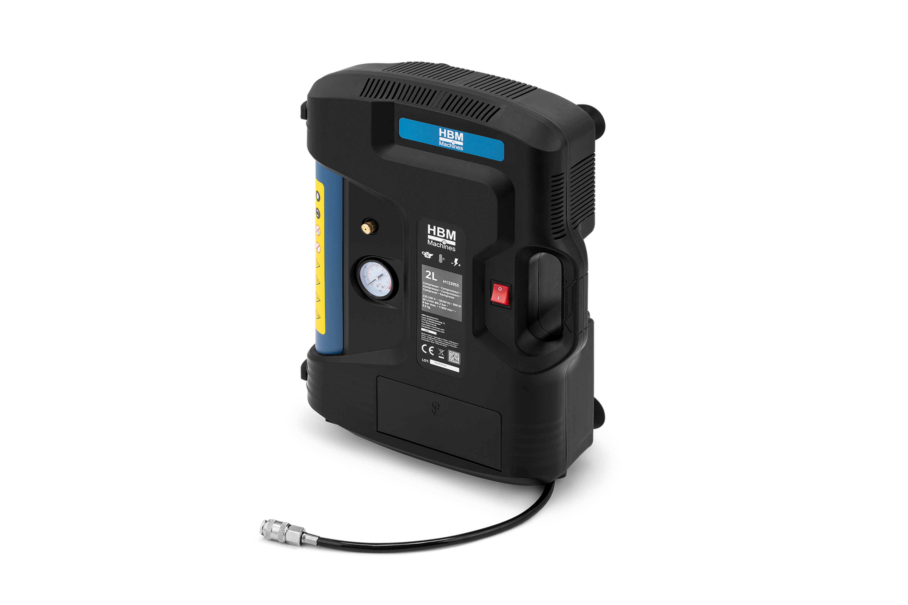 HBM Wand- und tragbarer ölfreier Kompressor, 2 Liter, 8 Bar, 1,2 PS Image 3