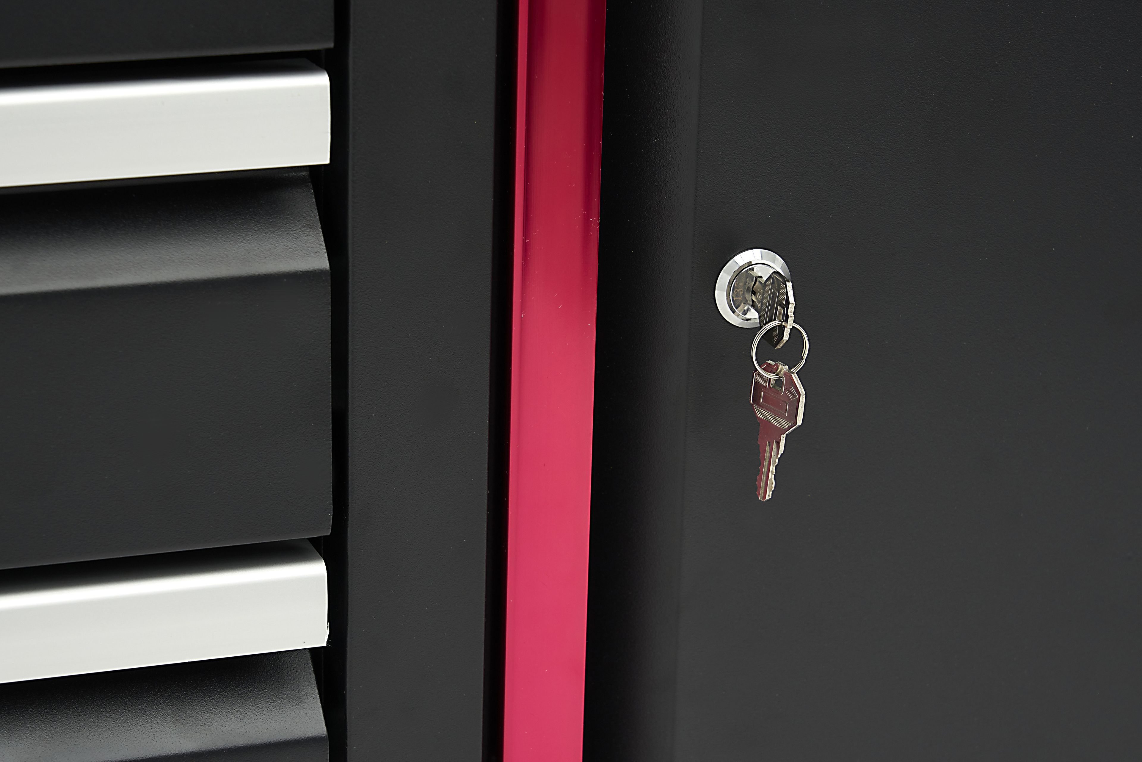 HBM Banco da lavoro da 120 cm con 4 cassetti, 1 anta e piano in legno nero Image 12