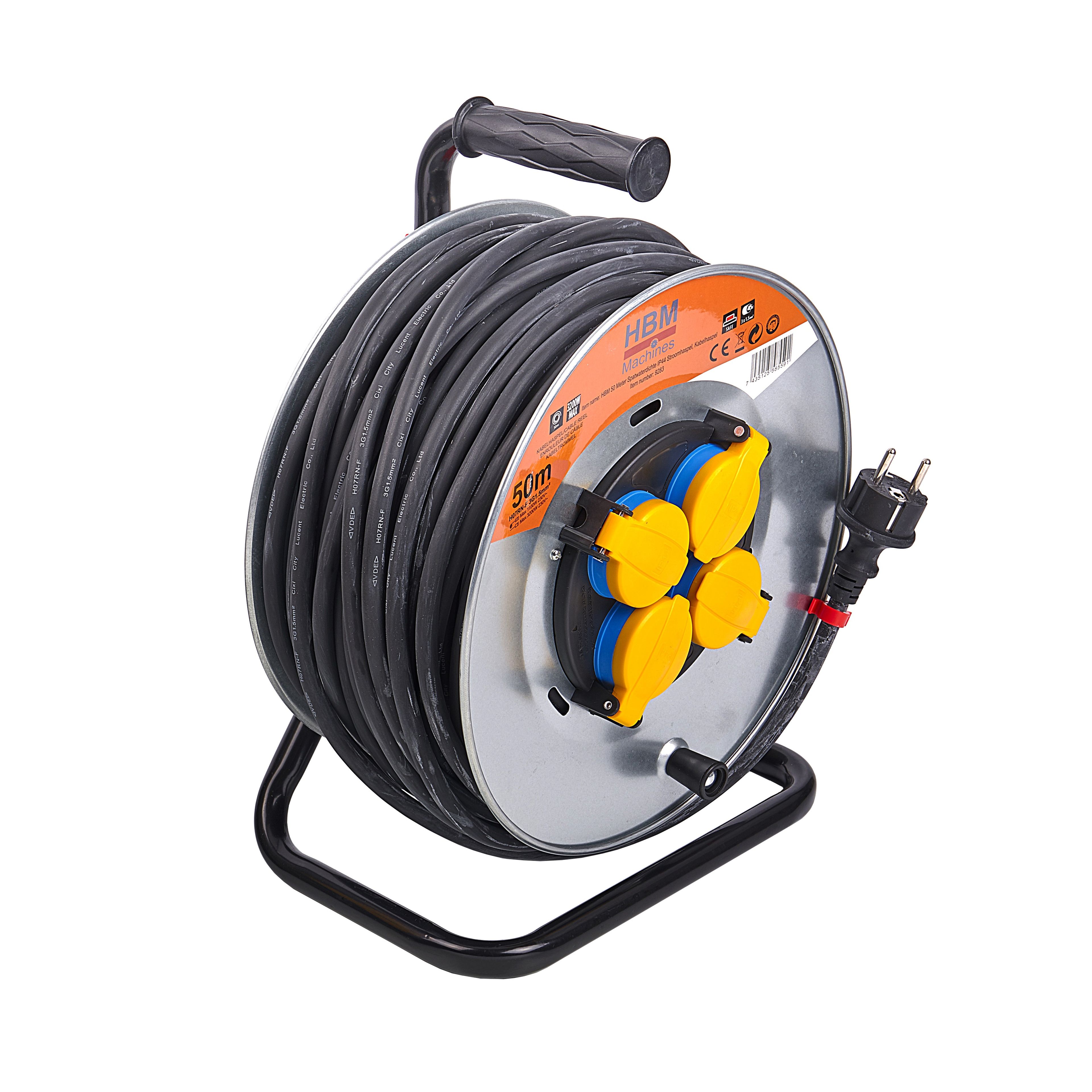HBM 50 Meter Spatwaterdichte IP44 Stroomhaspel, Kabelhaspel 3 x 1,5 mm Image 2