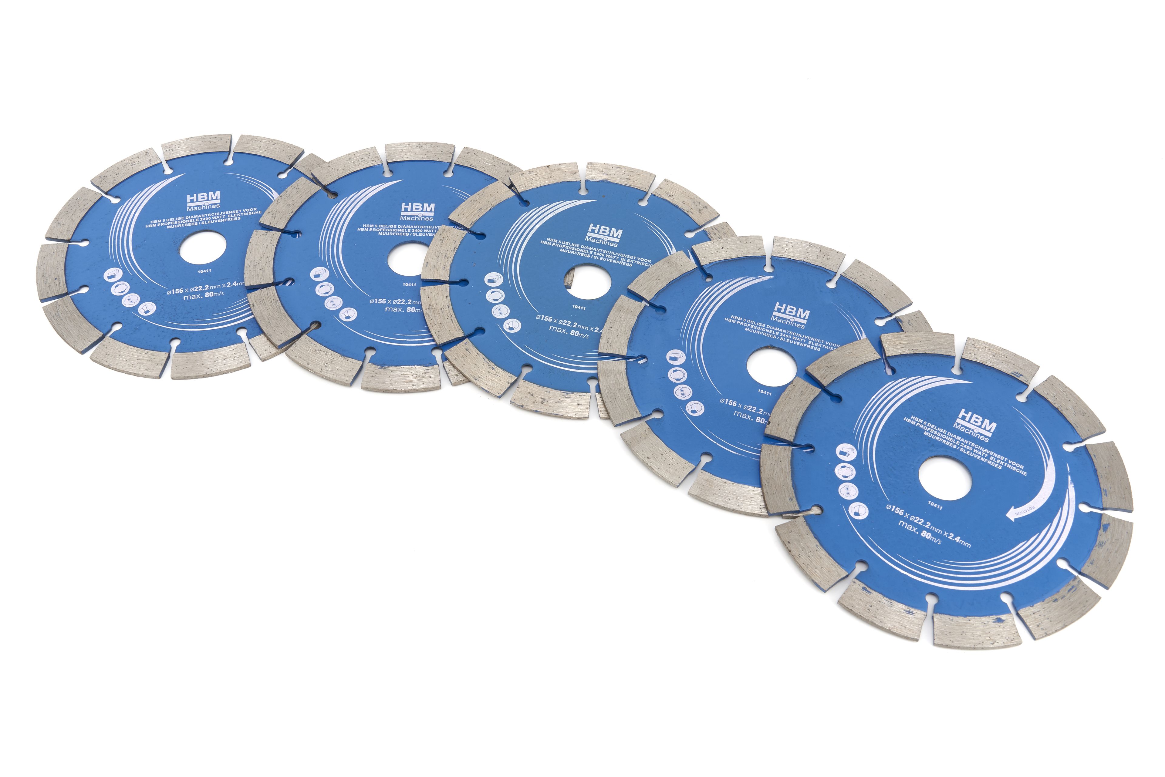 HBM Jeu de 5 disques diamantés pour la découpeuse électrique de murs / fentes professionnelle HBM de 2 400 watts