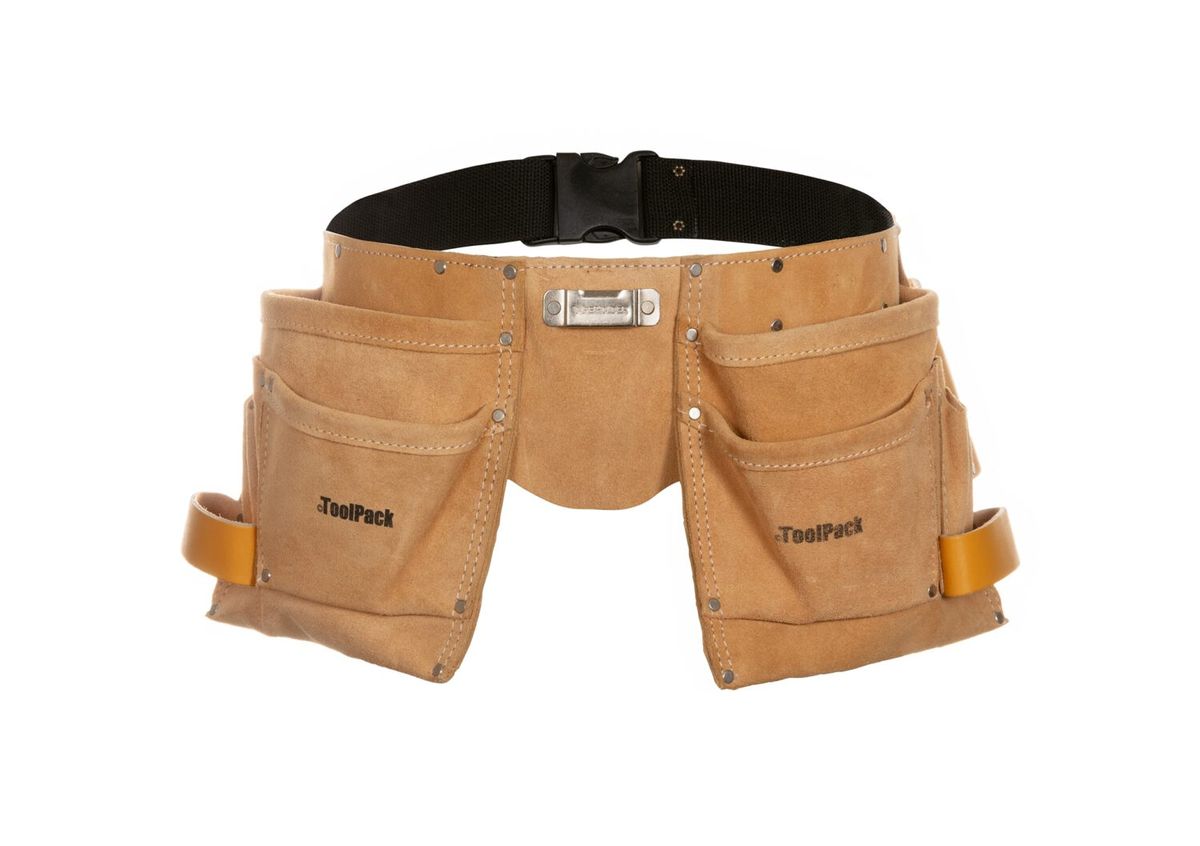 ToolPack Universal-Werkzeuggürtel, 2 feste Holster, Klebeband- und Hammerhalter, Wildleder, abnehmbar
