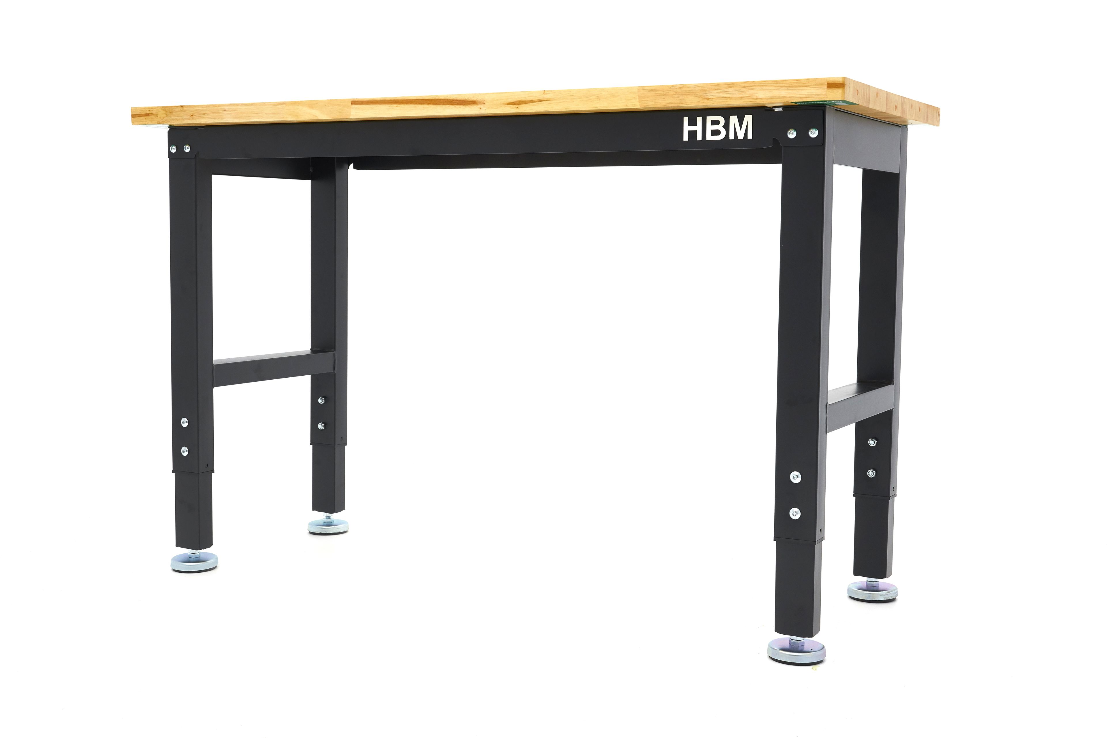 HBM werkbank 122 cm in hoogte verstelbaar, massief houten werkblad, zwart Image 5
