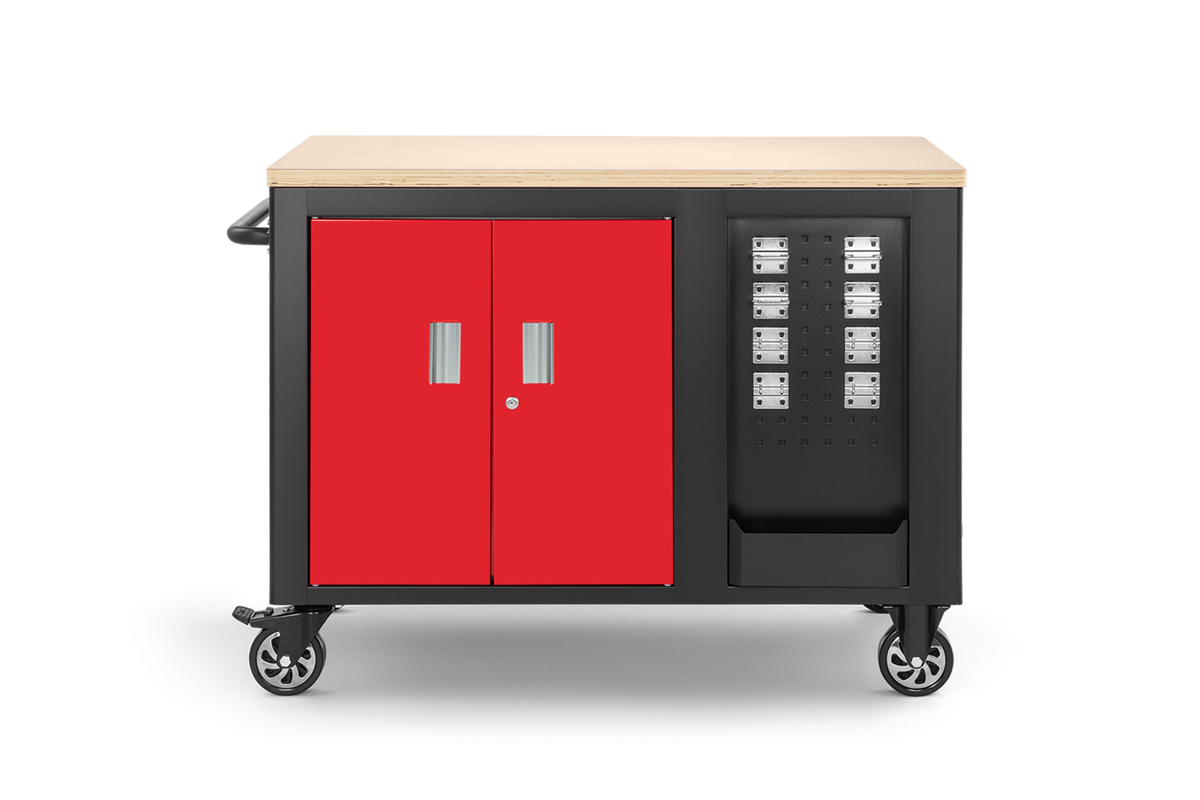 HBM fahrbare Werkbank mit Holzplatte und 10 Schubladen, rot-schwarz Image 2