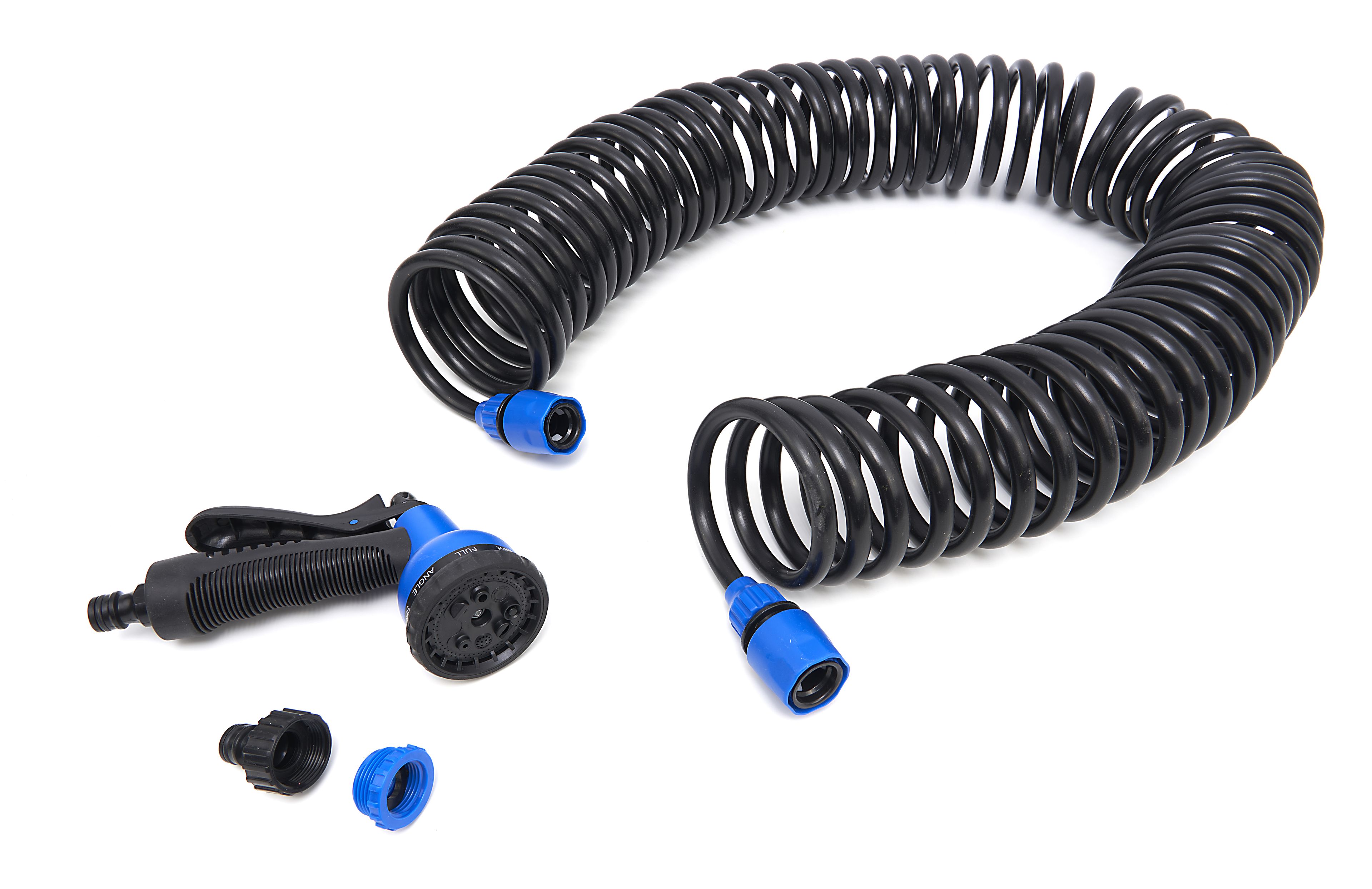 Manguera de jardín en espiral de 15 metros HBM con boquilla