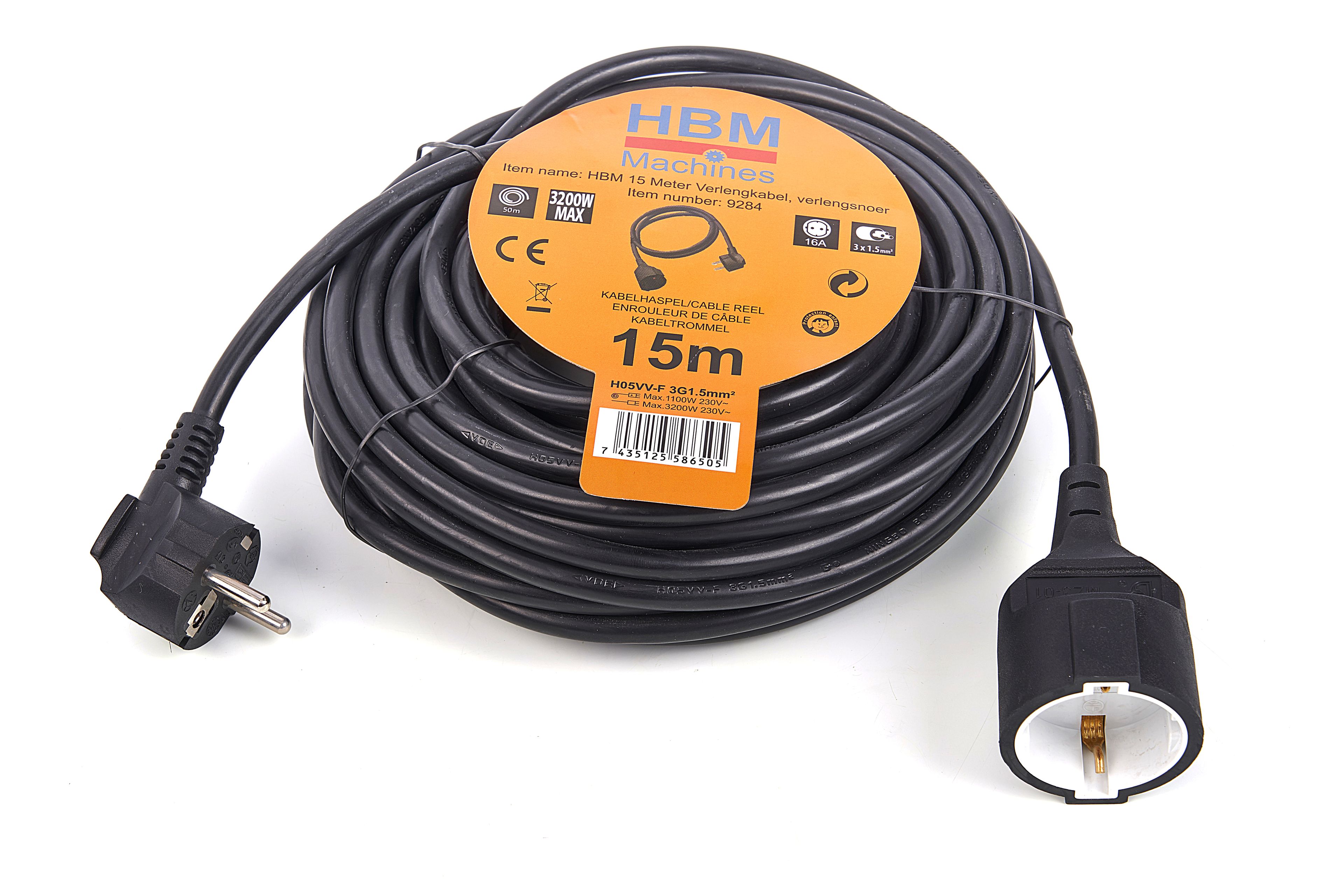 HBM verlengkabel, verlengsnoer 15 meter