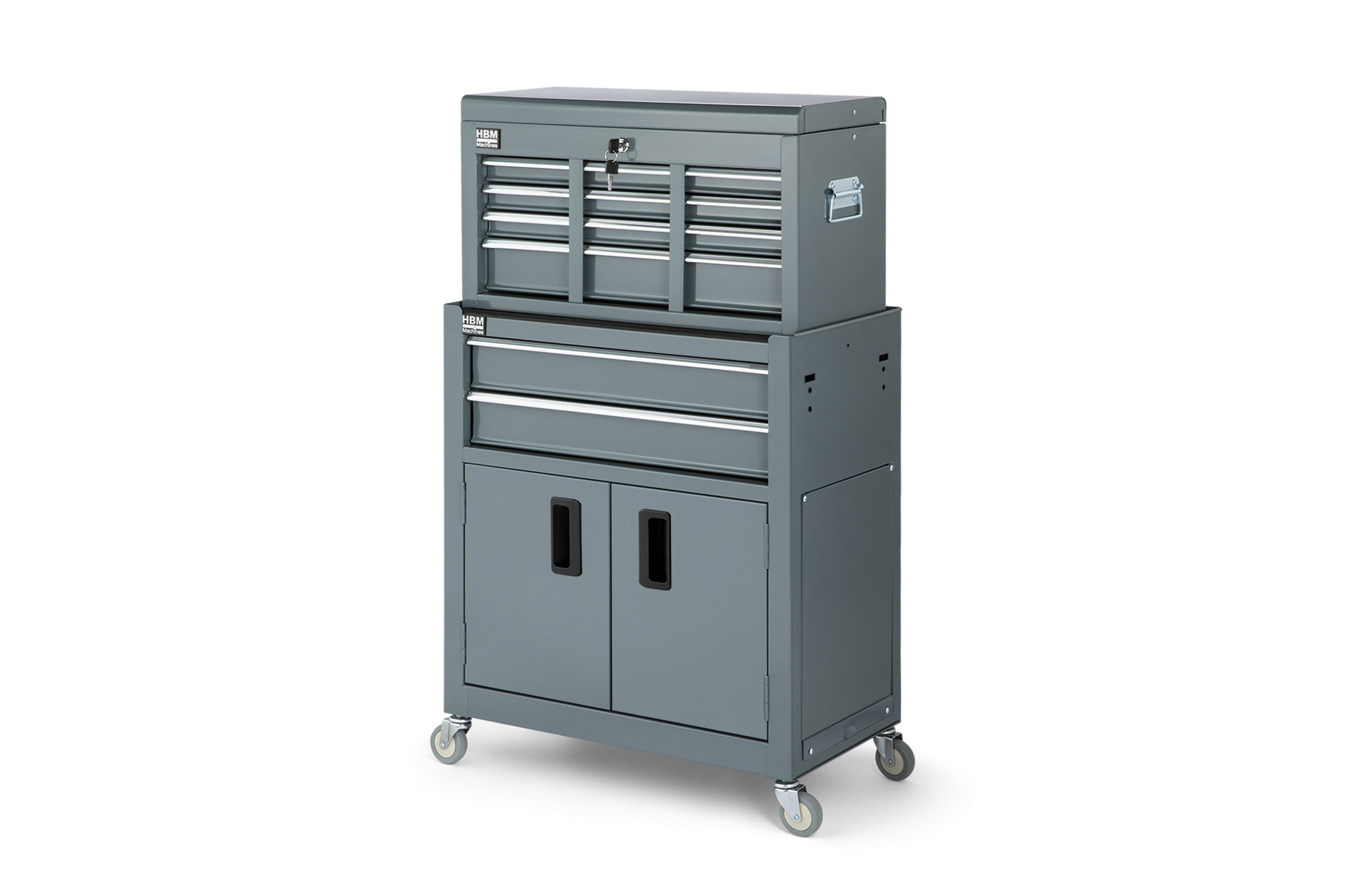 HBM carrello porta attrezzi con armadio superiore, grigio, modello 2