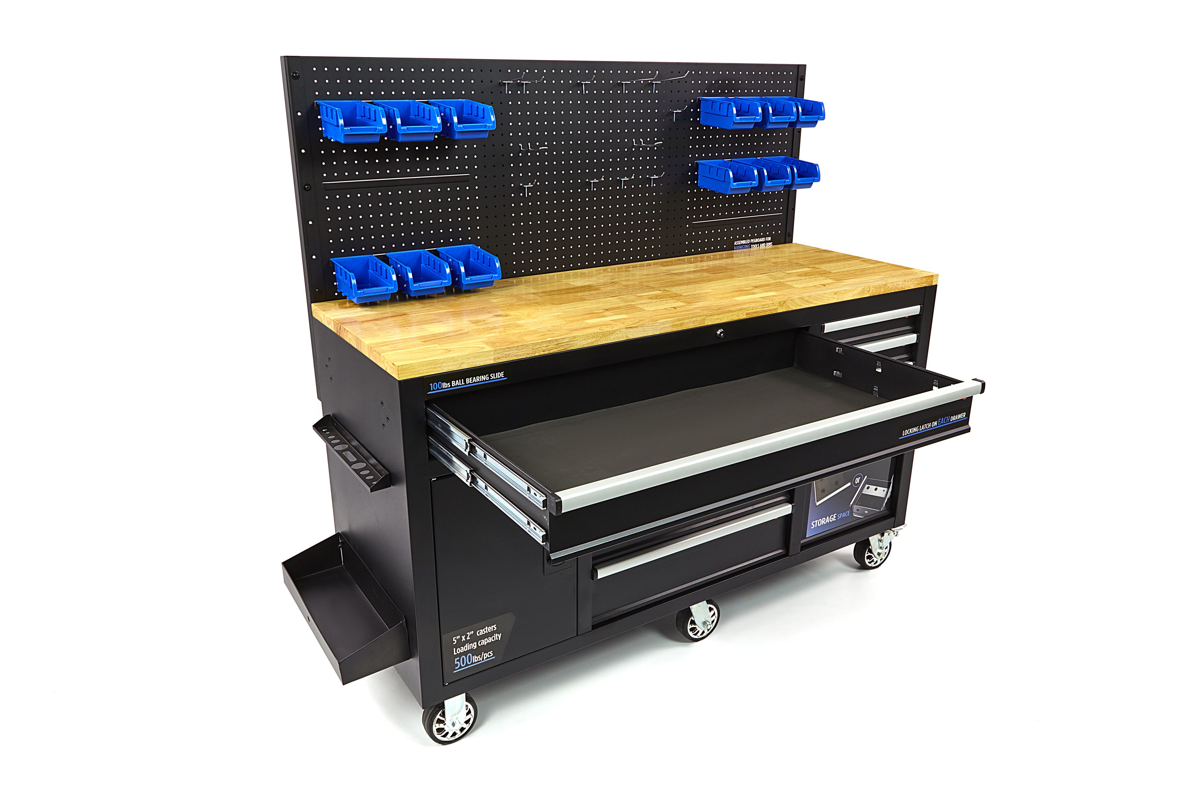 HBM werkbank 158 cm met 10 laden, deur en achterwand, zwart Image 4