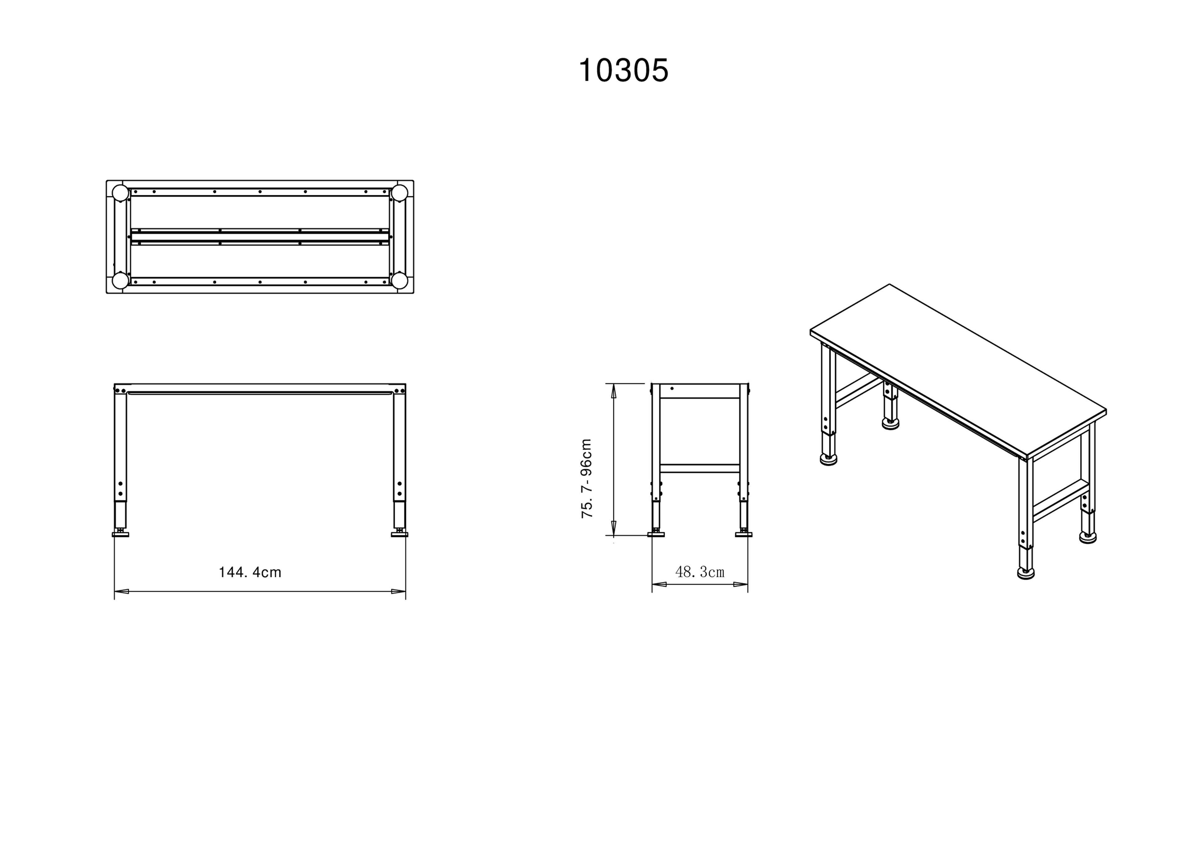 HBM werkbank 152 cm in hoogte verstelbaar, massief houten werkblad, zwart Image 10