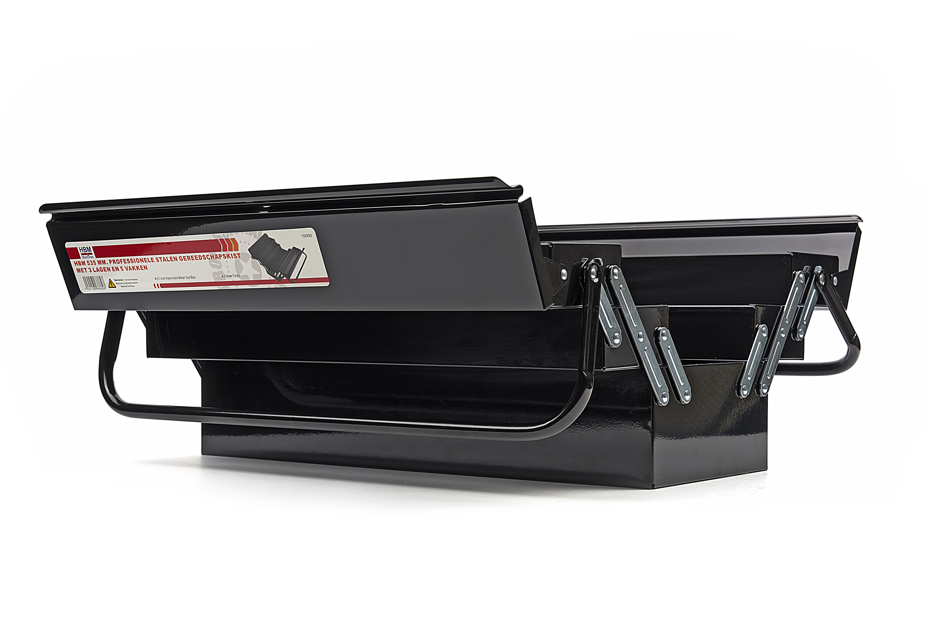 HBM 535 mm. Professioneller Werkzeugkasten aus Stahl mit 3 Ebenen und 5 Fächern Image 7