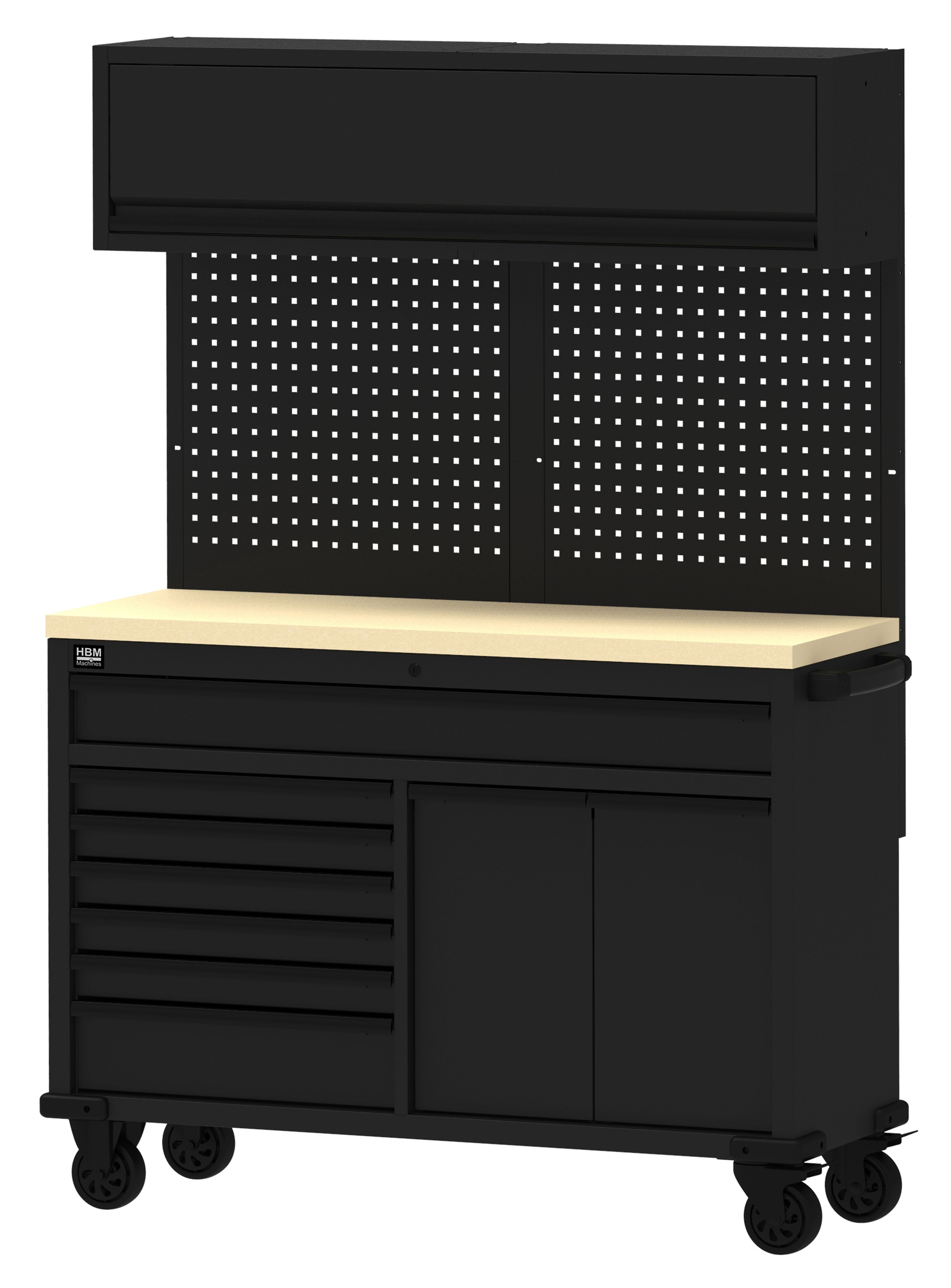 HBM verrijdbare werkbank 136 cm met 7 laden en bovenkast, zwart