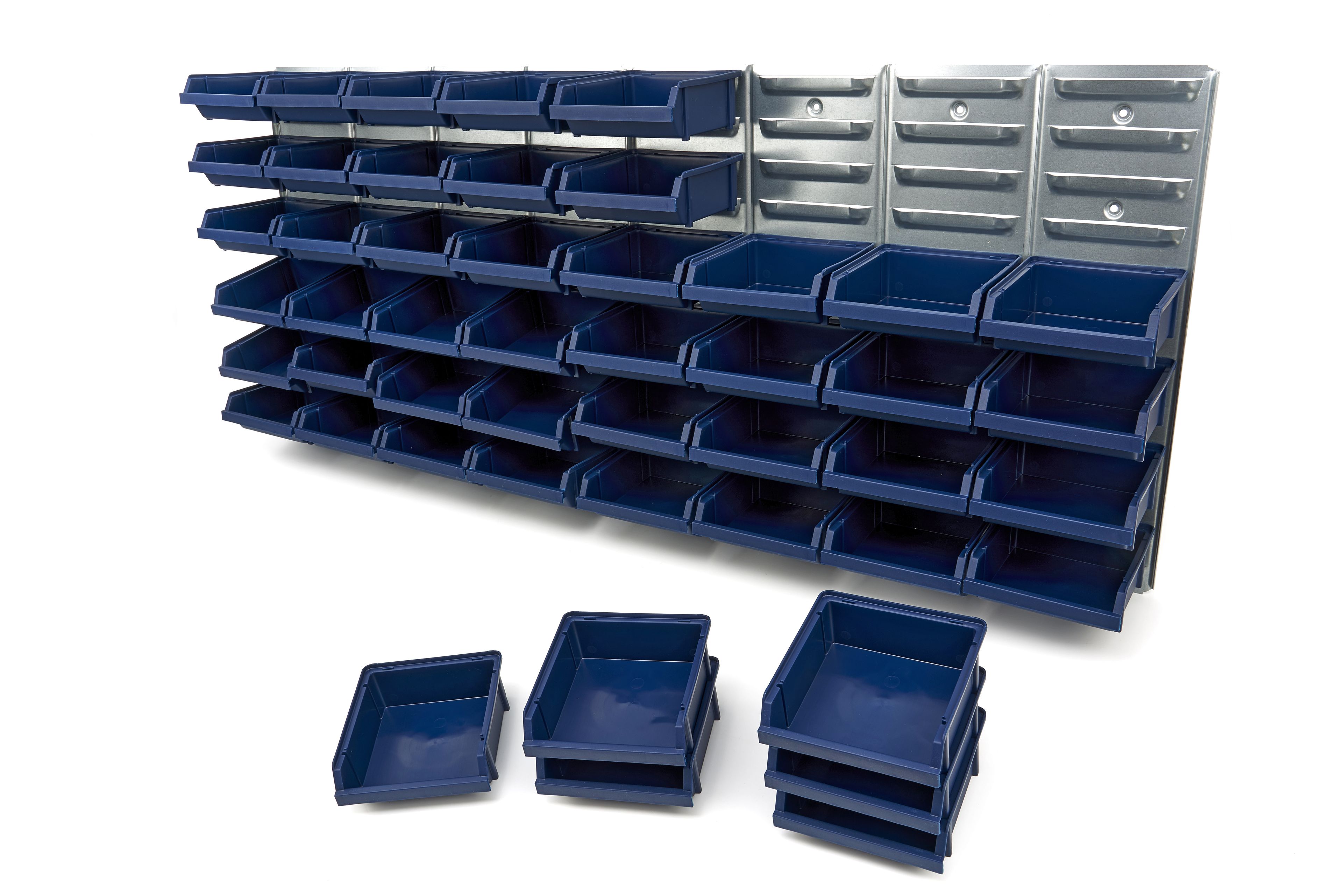 Raaco 181204 Stapelboxen + Wandregal 48-teiliges Set , Sichtlagerkästen - Stahl - 1040 x 440 mm