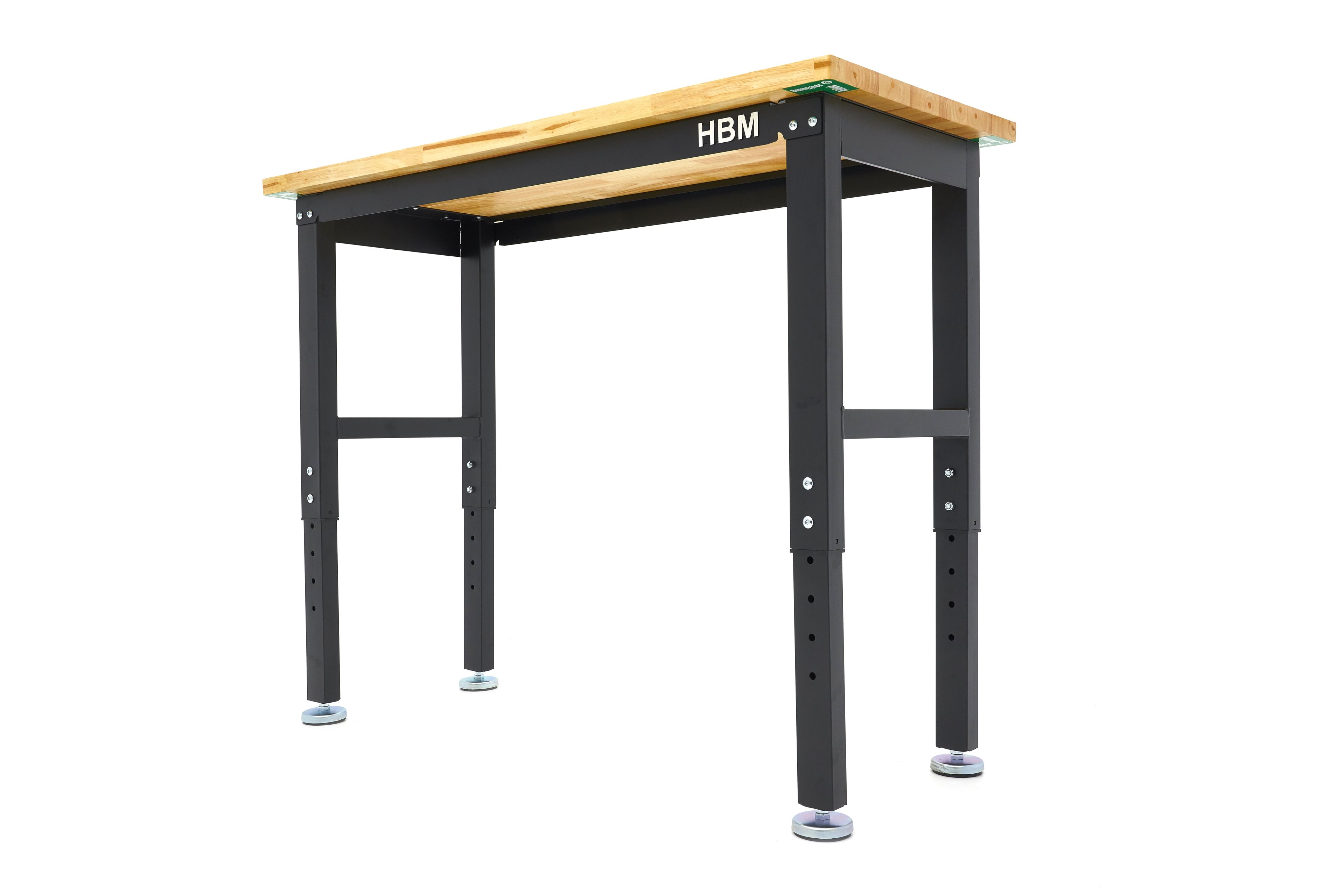 HBM werkbank 122 cm in hoogte verstelbaar, massief houten werkblad, zwart Image 6