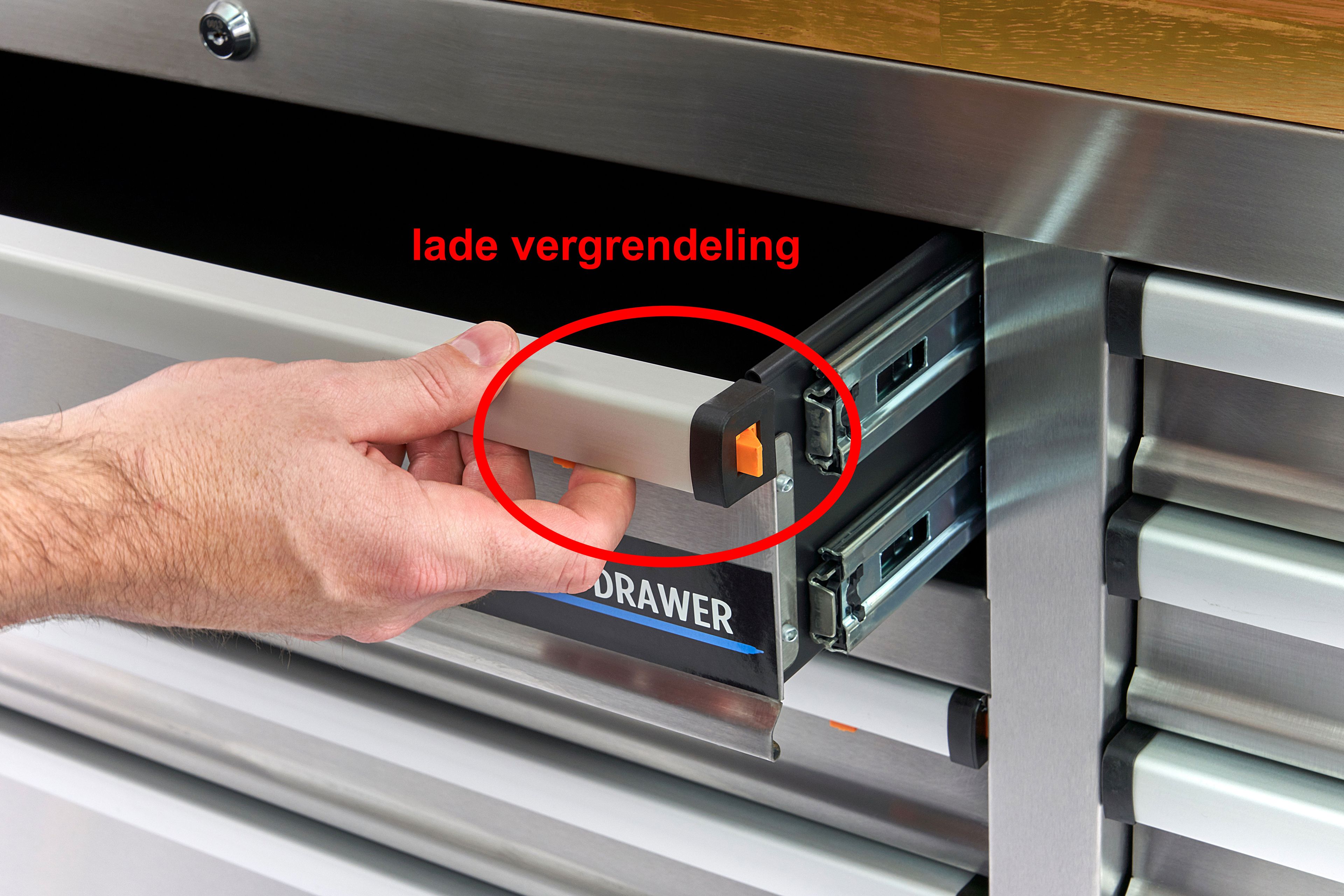 HBM werkbank 158 cm met 10 laden, deur en achterwand, RVS Image 8
