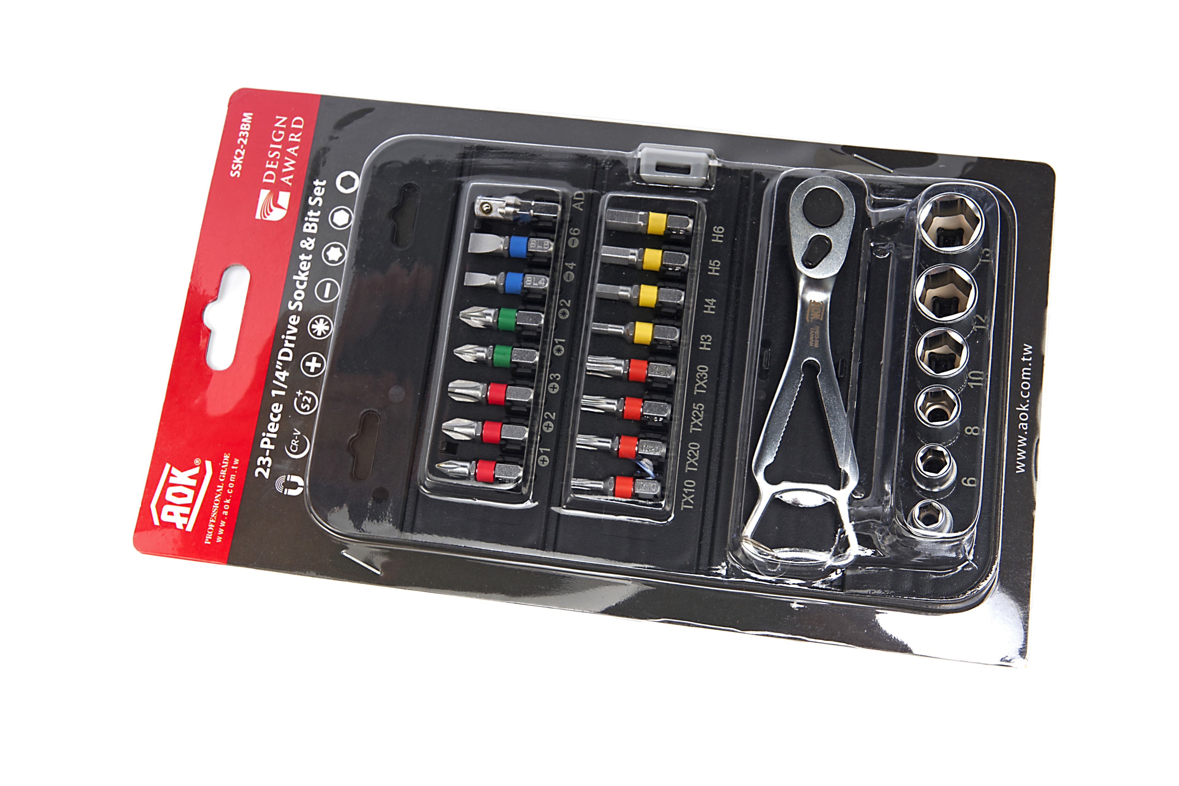 AOK 23-teiliger professioneller 1/4 inch-Steckschlüsselsatz und Bit-Satz mit Ratsche im praktischen Aufbewahrungskoffer Image 9