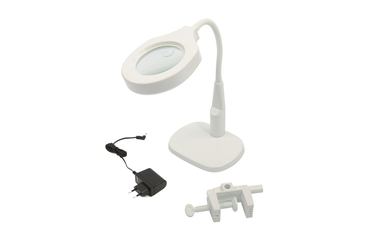 HBM LED-Lupenleuchte mit Fuß und Tischklemme, 125 mm