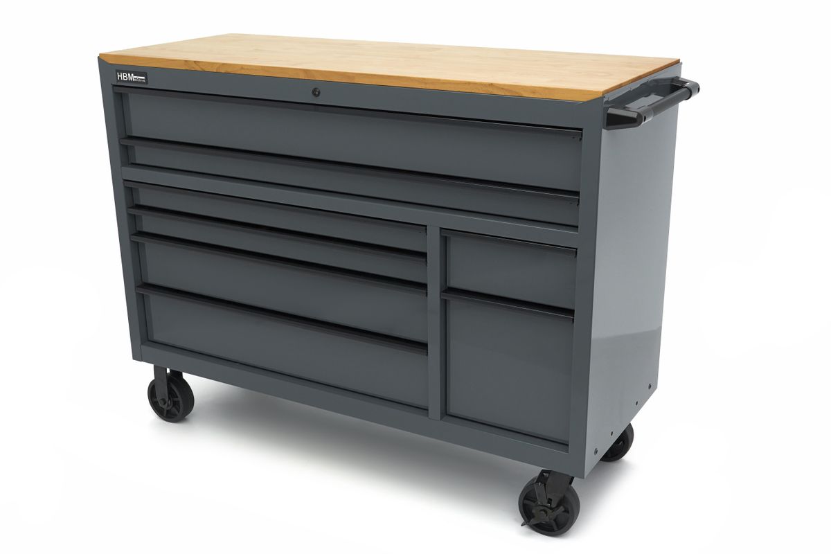 HBM Carro de herramientas, 8 cajones, 142 cm, gris
