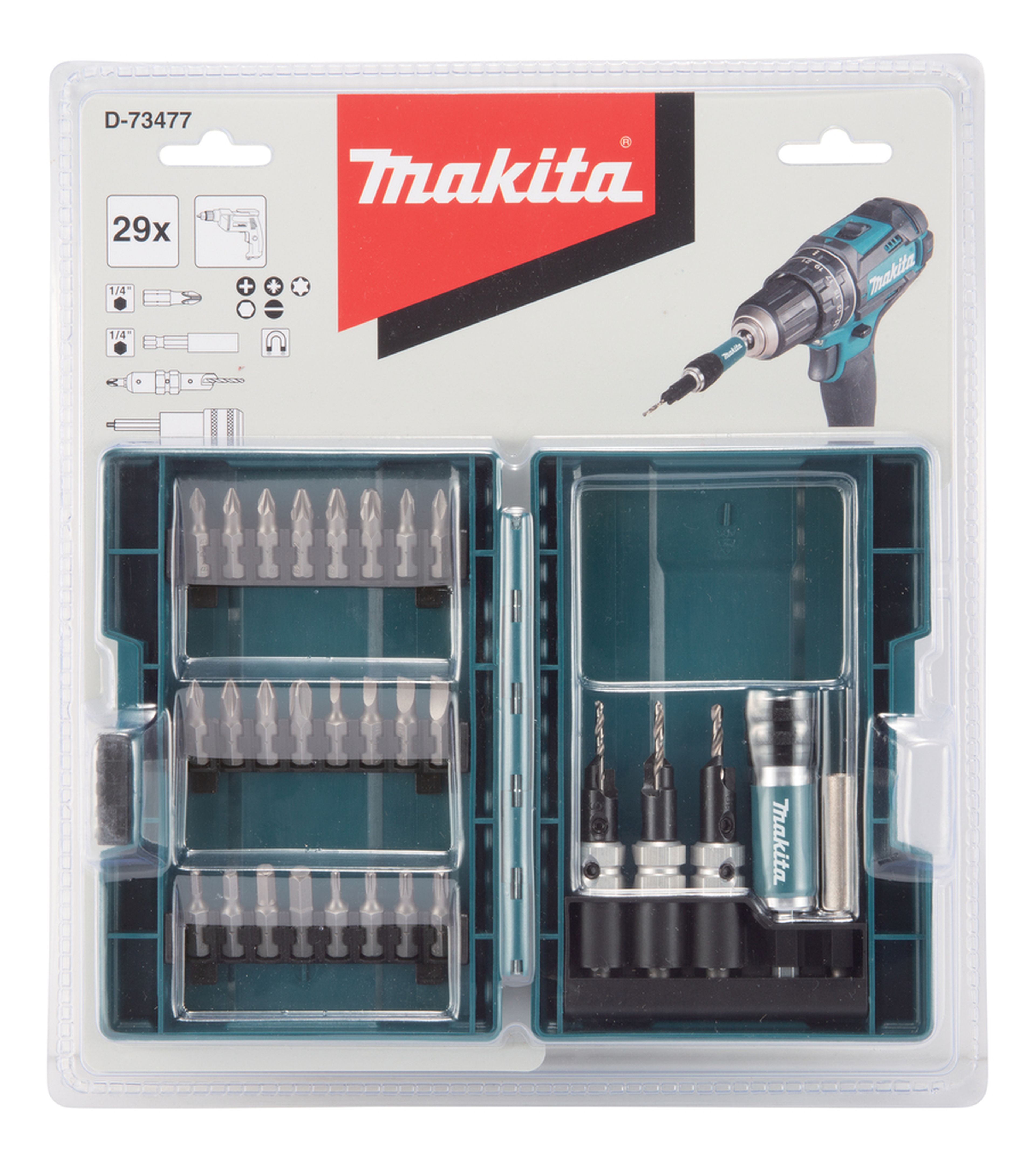 Set di punte da trapano/avvitatore Makita da 29 pezzi Quad Driver D-73477 Image 3