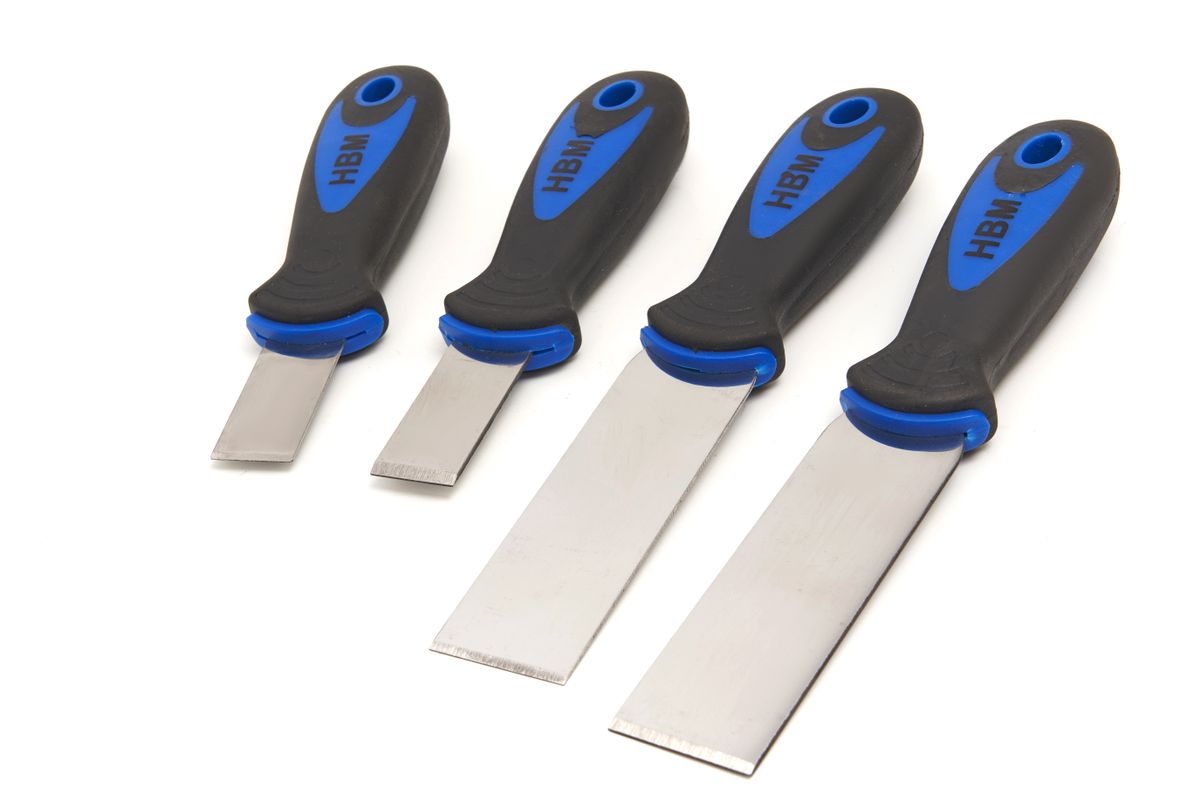 Conjunto de raspadores de juntas de acero inoxidable HBM de 4 piezas de 43 a 94 mm.