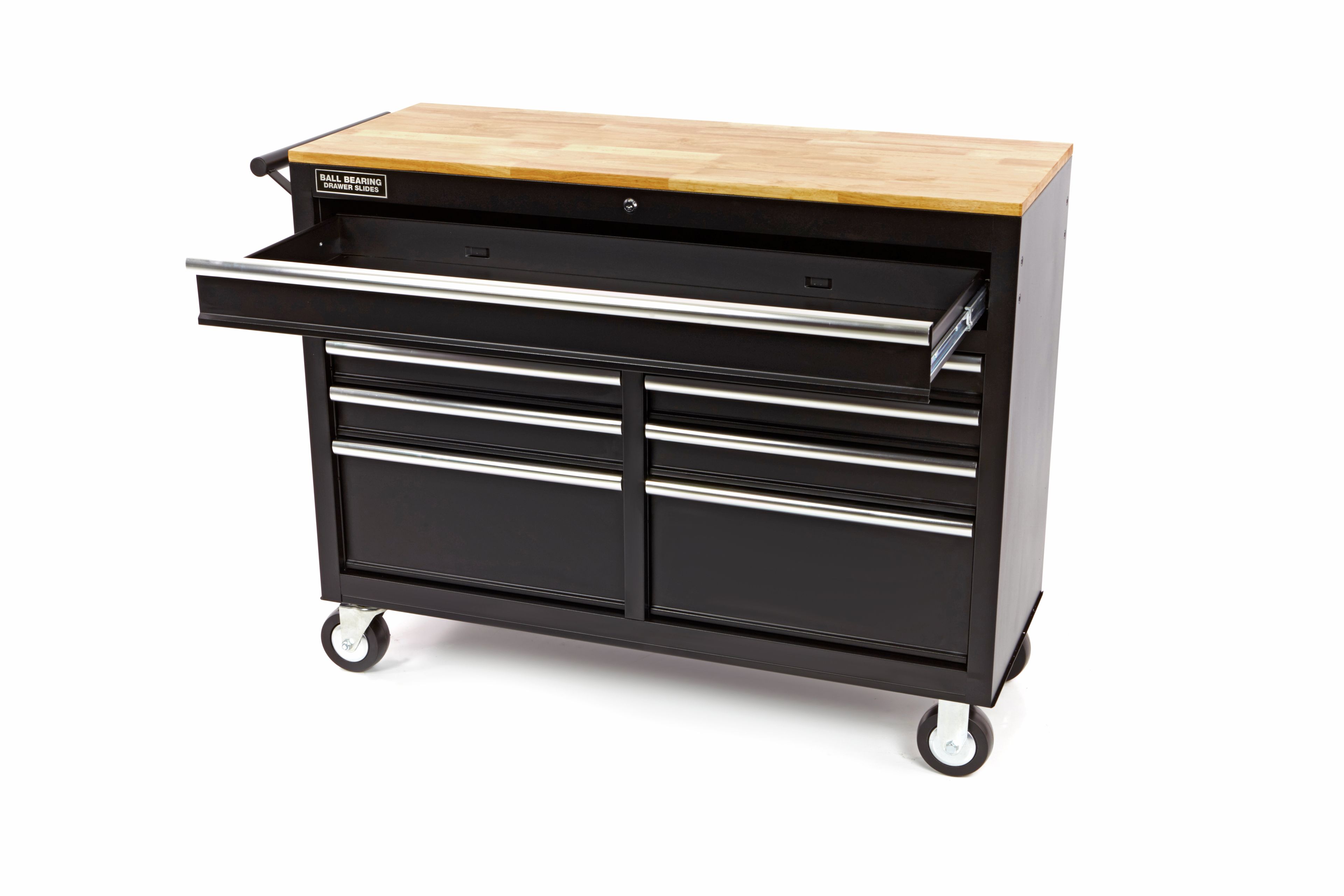 HBM verrijdbare gereedschapswagen, werkbank met houten werkblad 117 cm, zwart Image 5