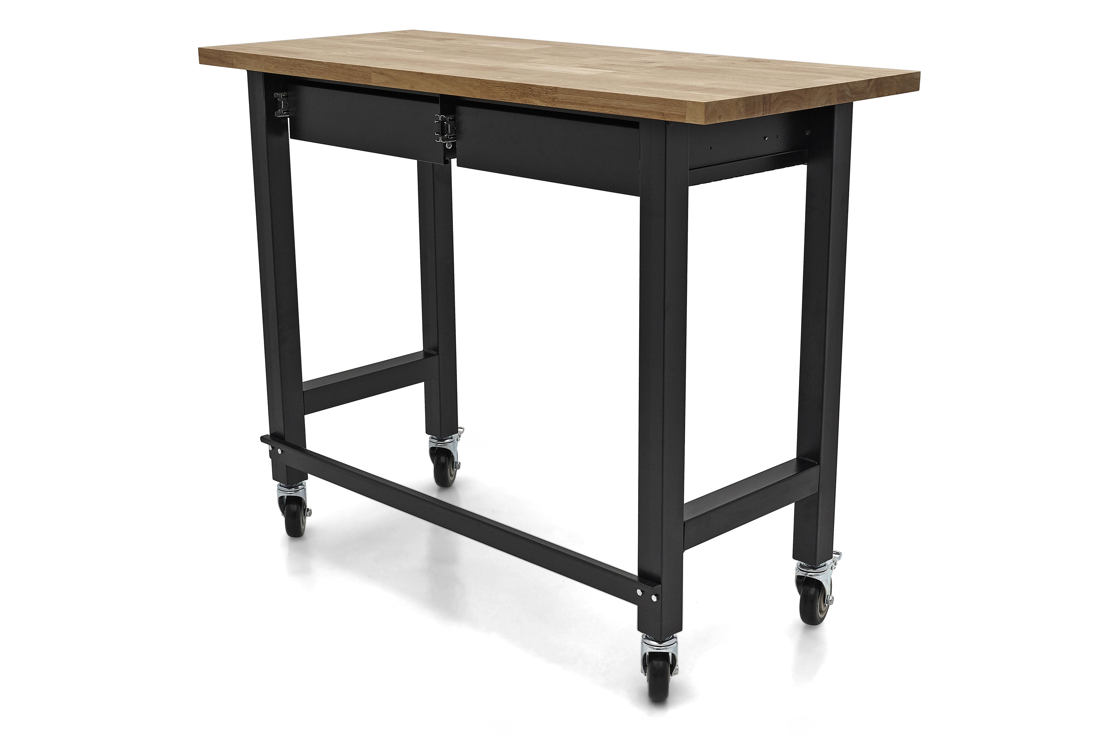 HBM banco da lavoro 122 cm con 2 cassetti, mobile, piano di lavoro in legno massello, nero Image 4