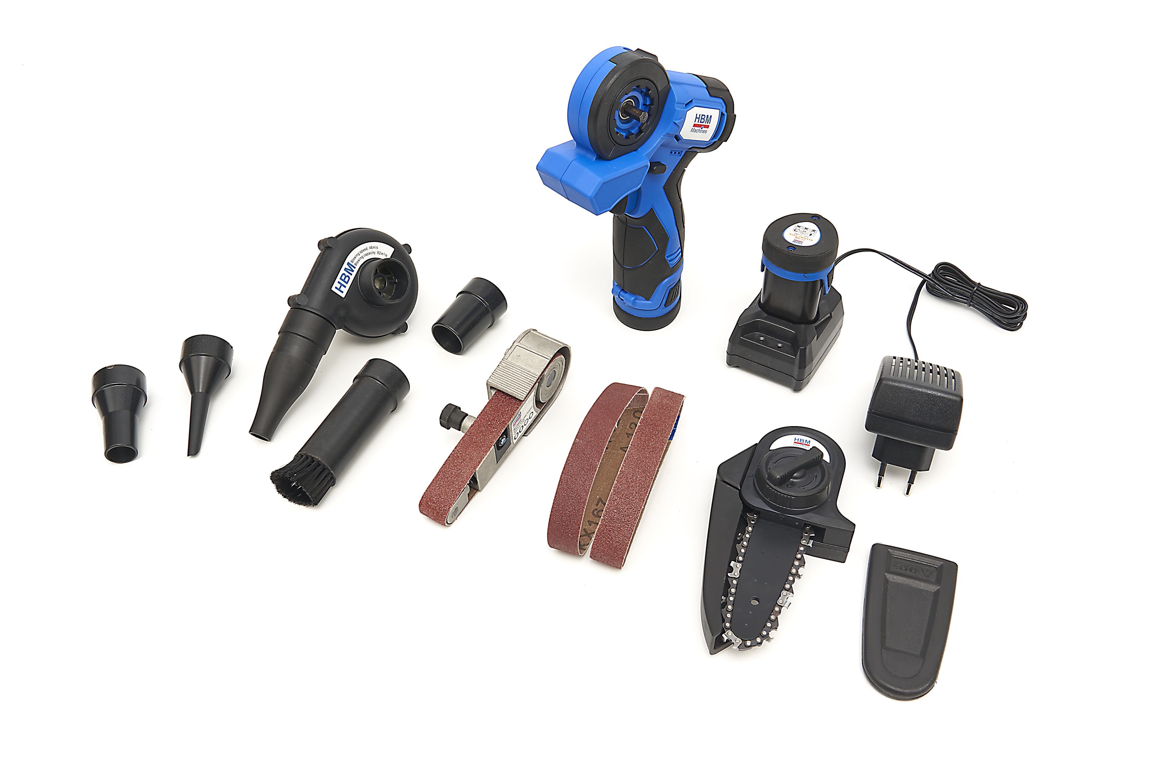 HBM 3 en 1 : tronçonneuse, ponceuse et souffleur de feuilles sans fil AC10