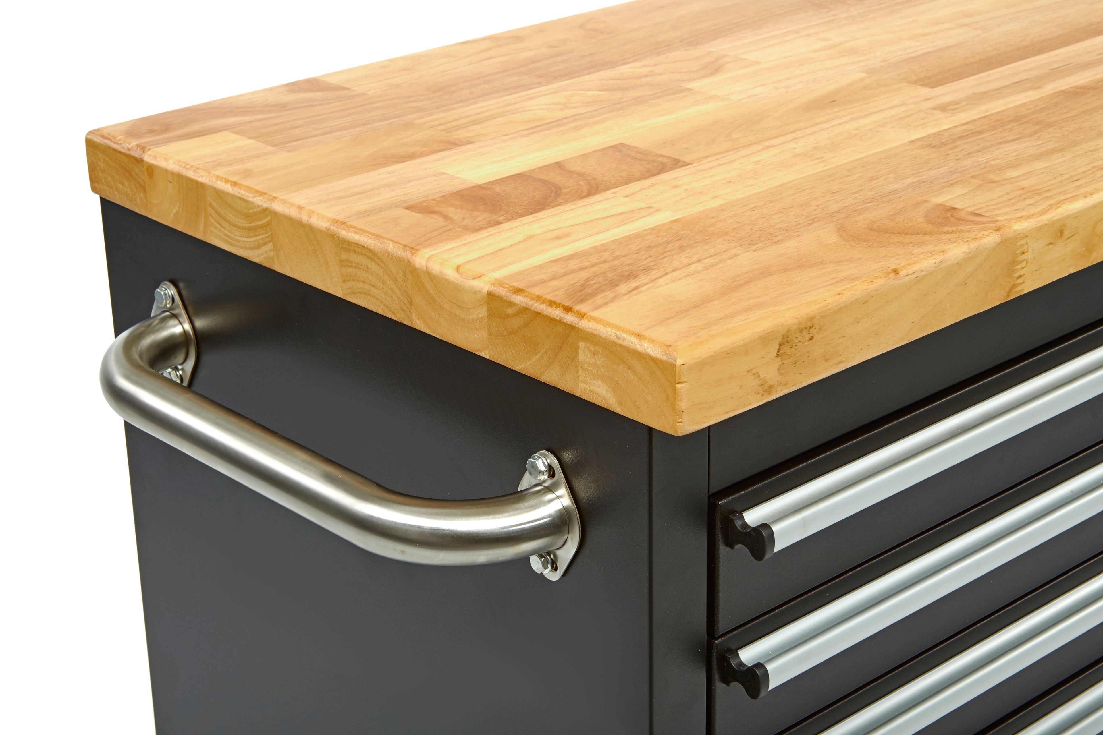 HBM verrijdbare gereedschapswagen, werkbank met houten werkblad 122 cm, zwart Image 5