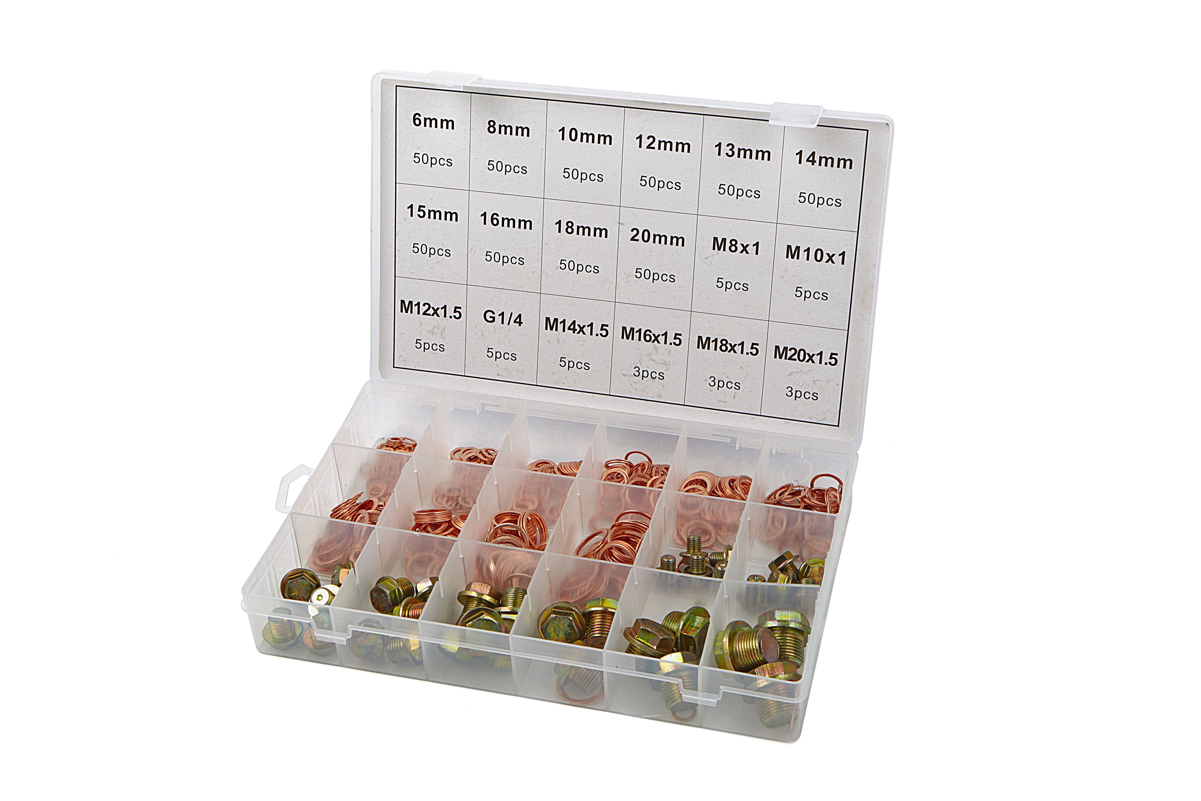 Assortimento di tappi di carter HBM e anelli in rame 534 pezzi