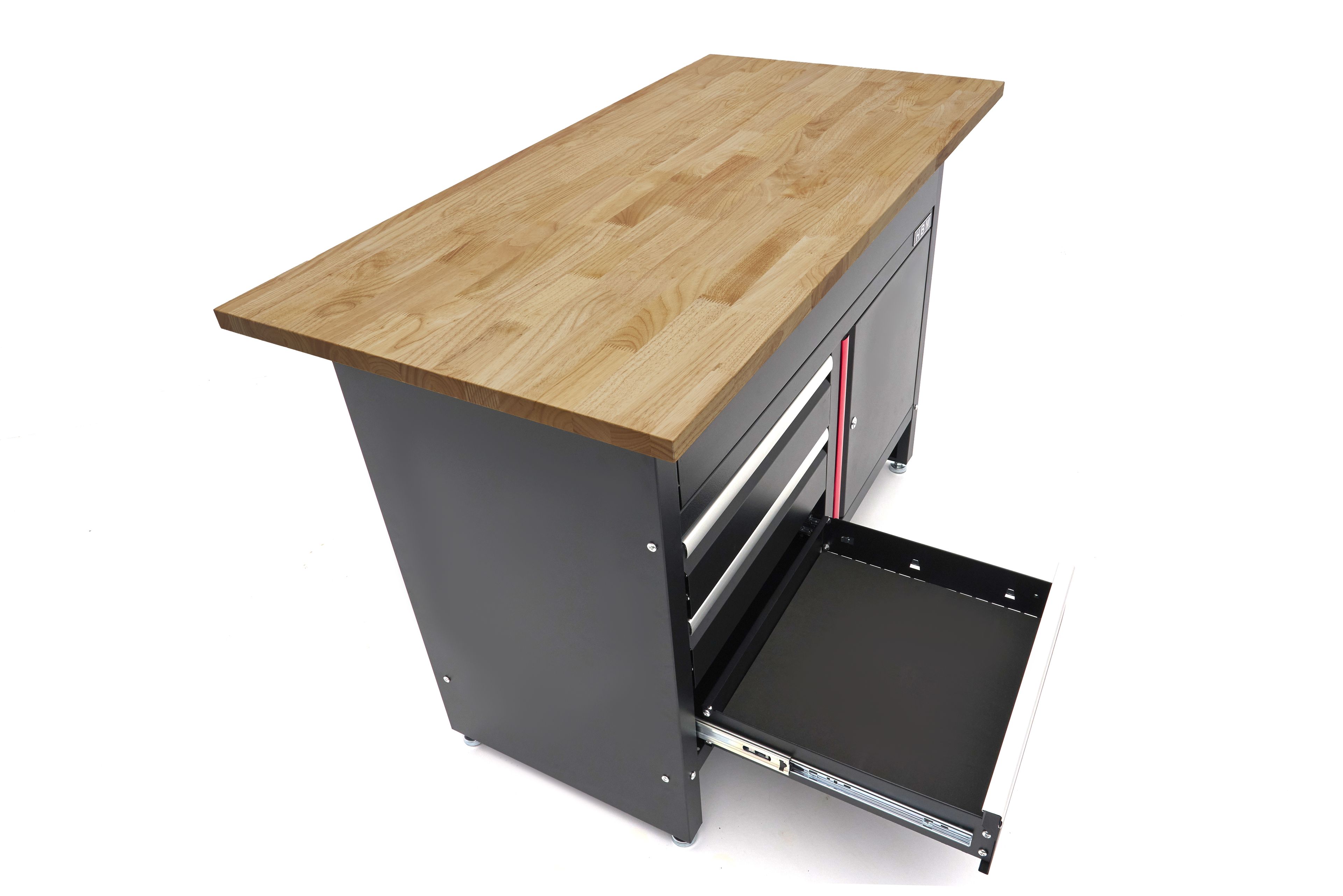 HBM Werkbank 120 cm mit 4 Schubladen, 1 Tür und Holzplatte - Schwarz Image 11