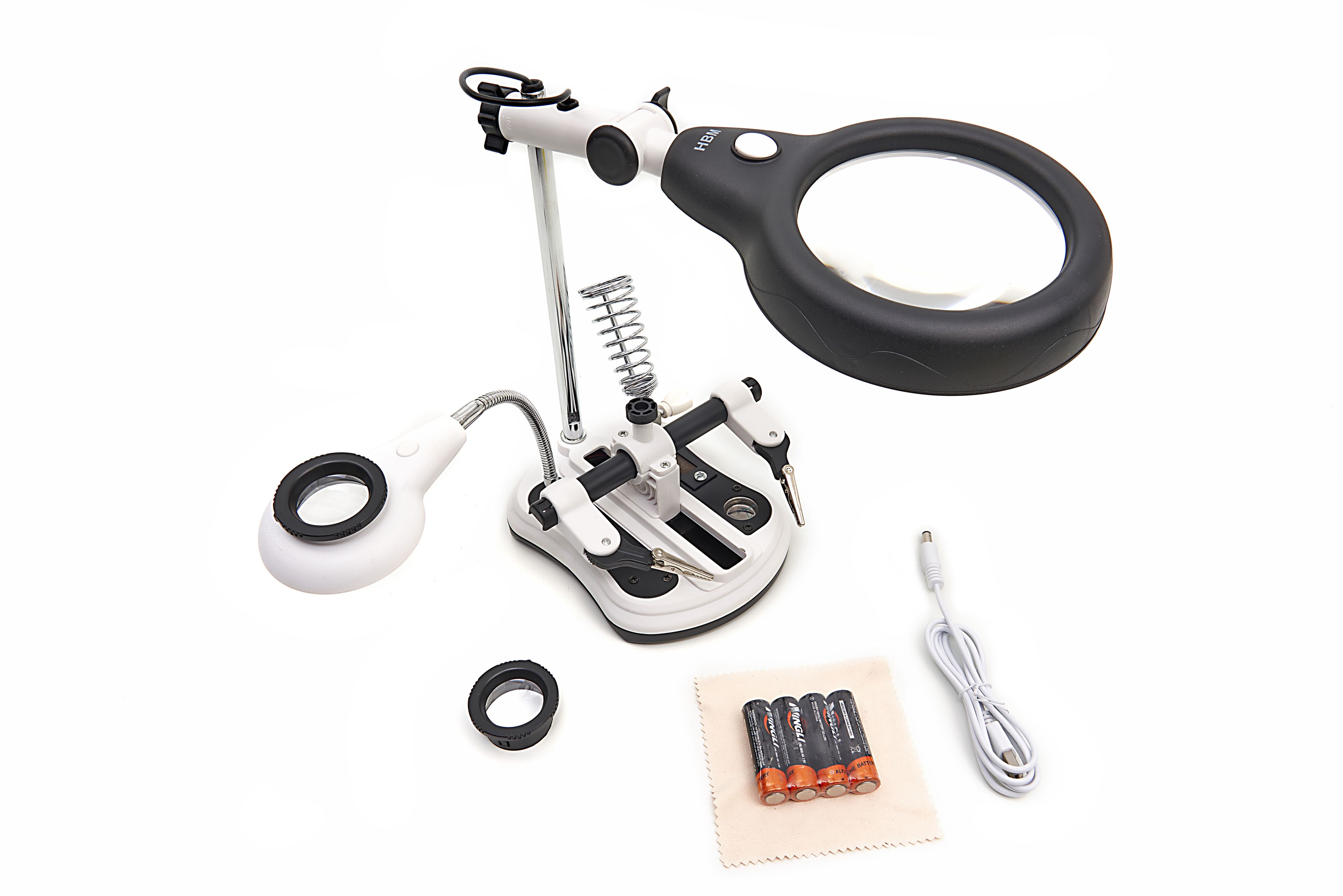 HBM Deluxe 3e Handje Loupelamp met 4 x  Loupe Vergroting en LED Verlichting