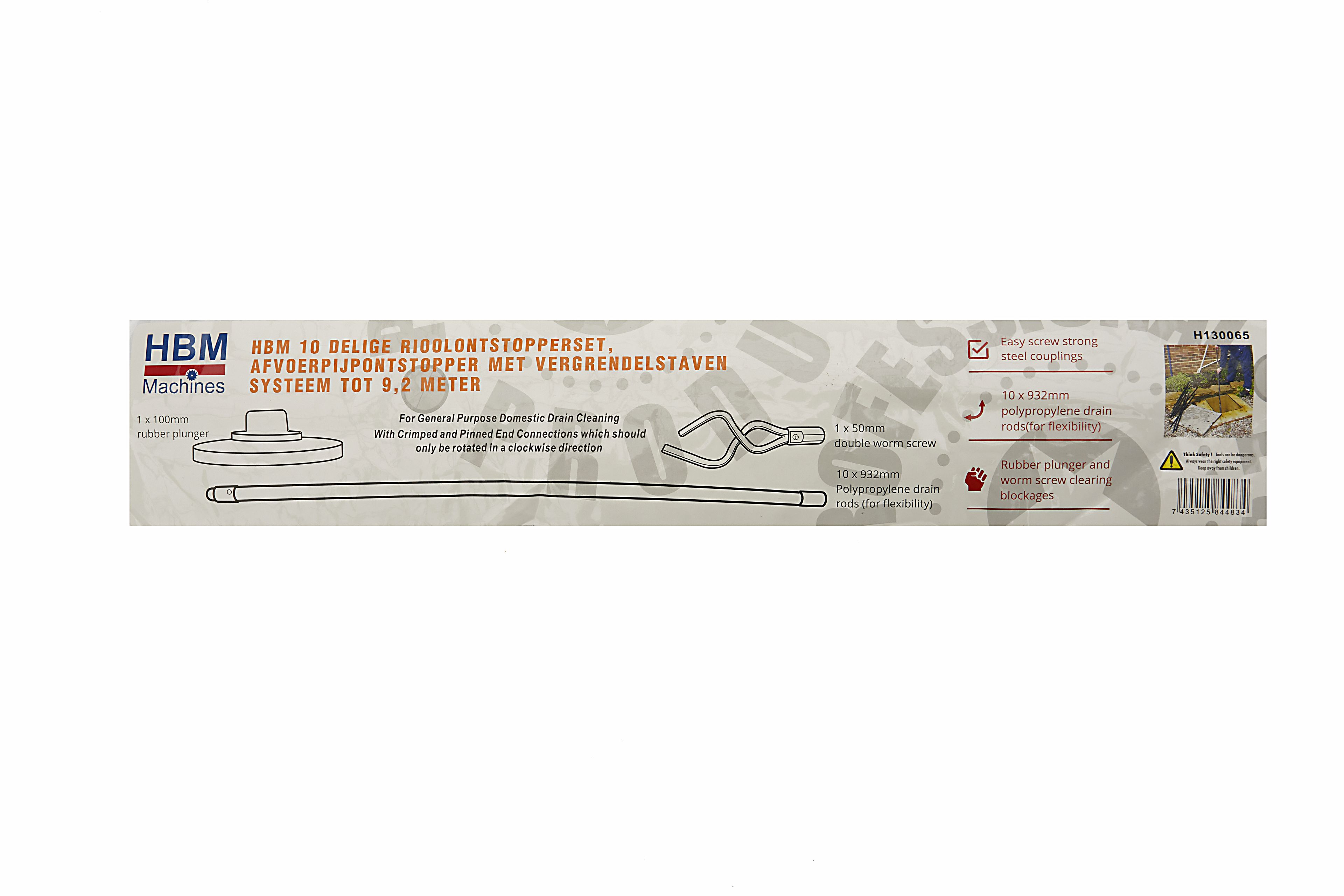 HBM 10 Delige Rioolontstopperset, Afvoerpijpontstopper met Vergrendelstaven Systeem Tot 9,2 Meter Image 6