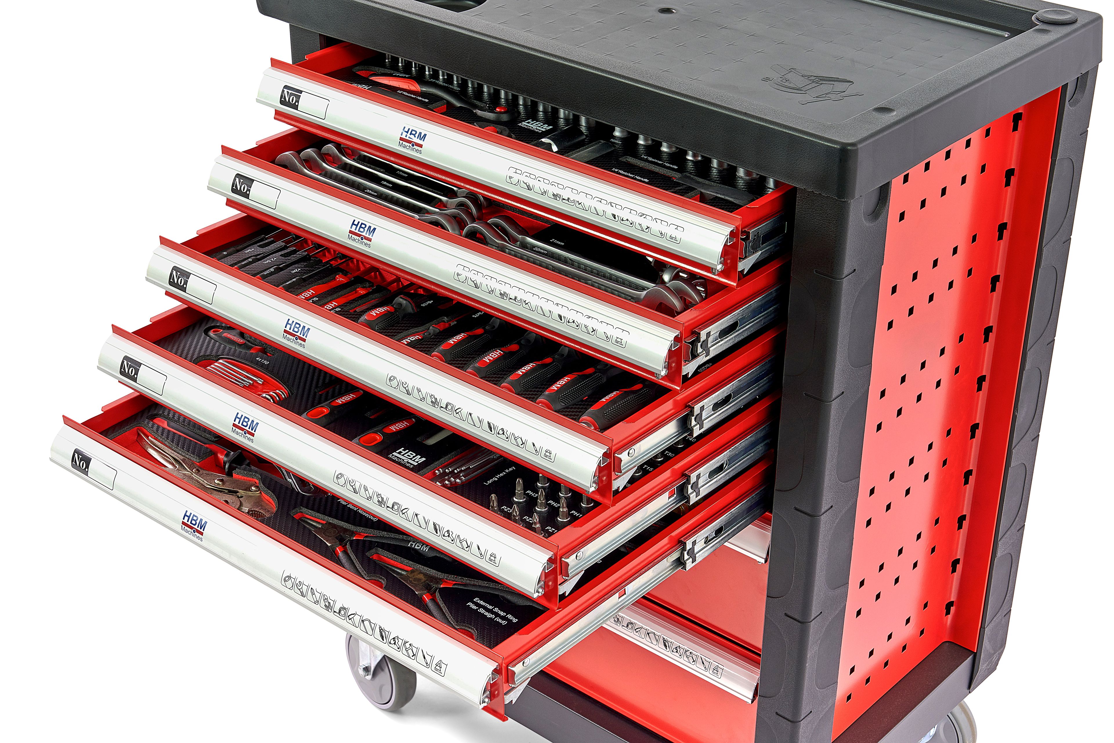 HBM gefüllter Werkstattwagen 196-teilig, rot Image 6