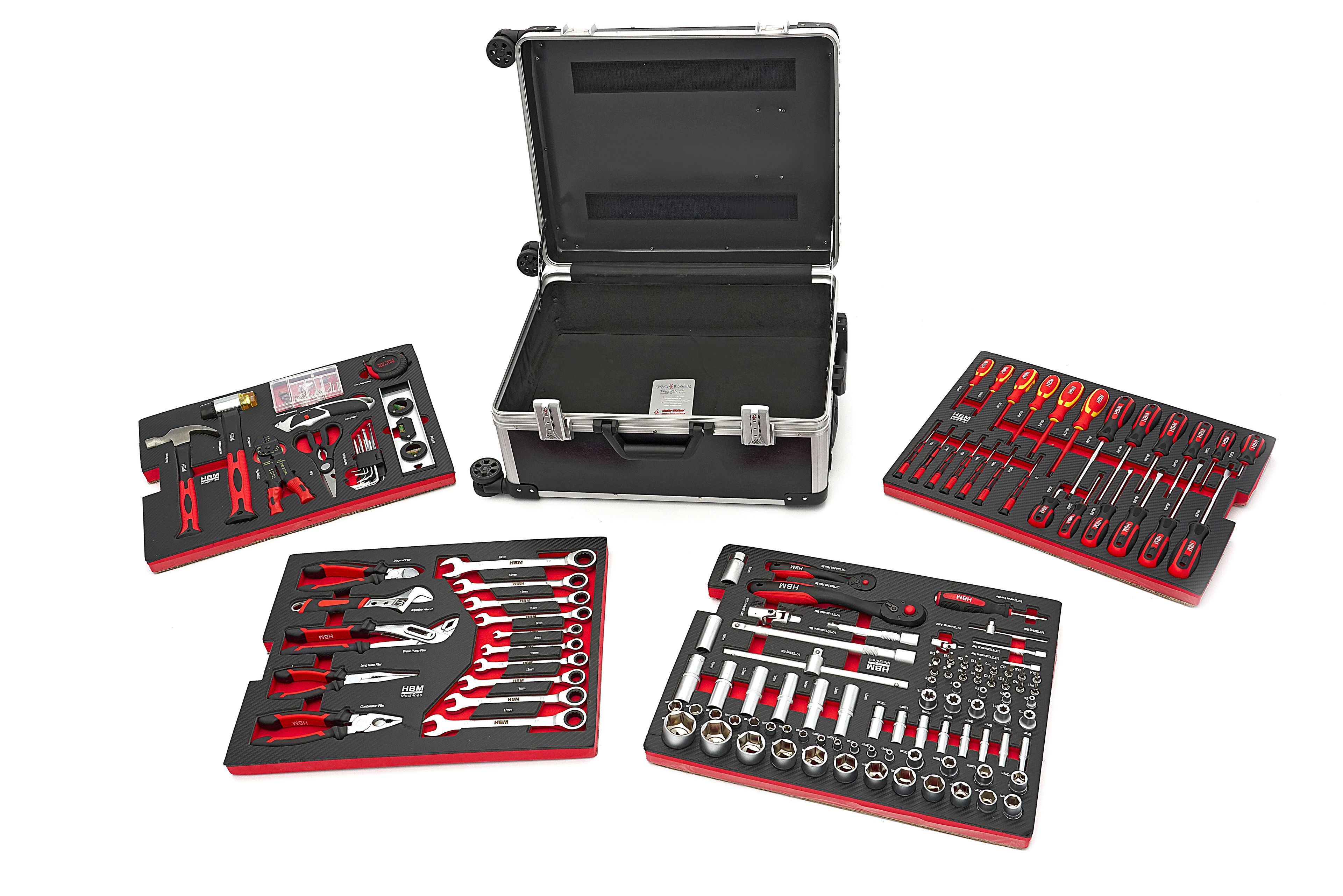 HBM Professional Caja de herramientas de 238 piezas, carro de herramientas con incrustaciones de carbono