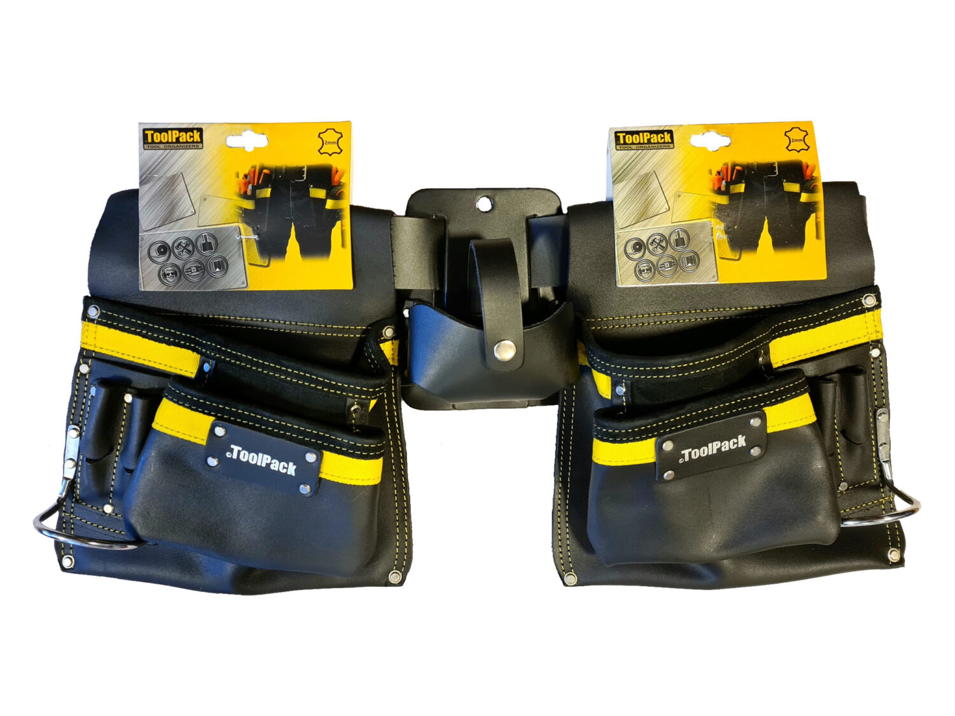 Cinturón de herramientas industriales ToolPack, 2 fundas desmontables, cinturón de cuero ajustable, hebilla de metal Image 5