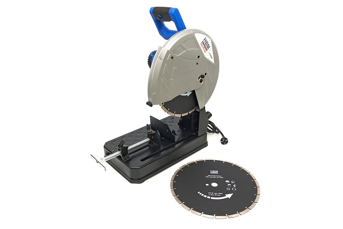 HBM Máquina cortadora de piedra de 350 mm - 2300W que incluye 2 hojas de sierra de diamante