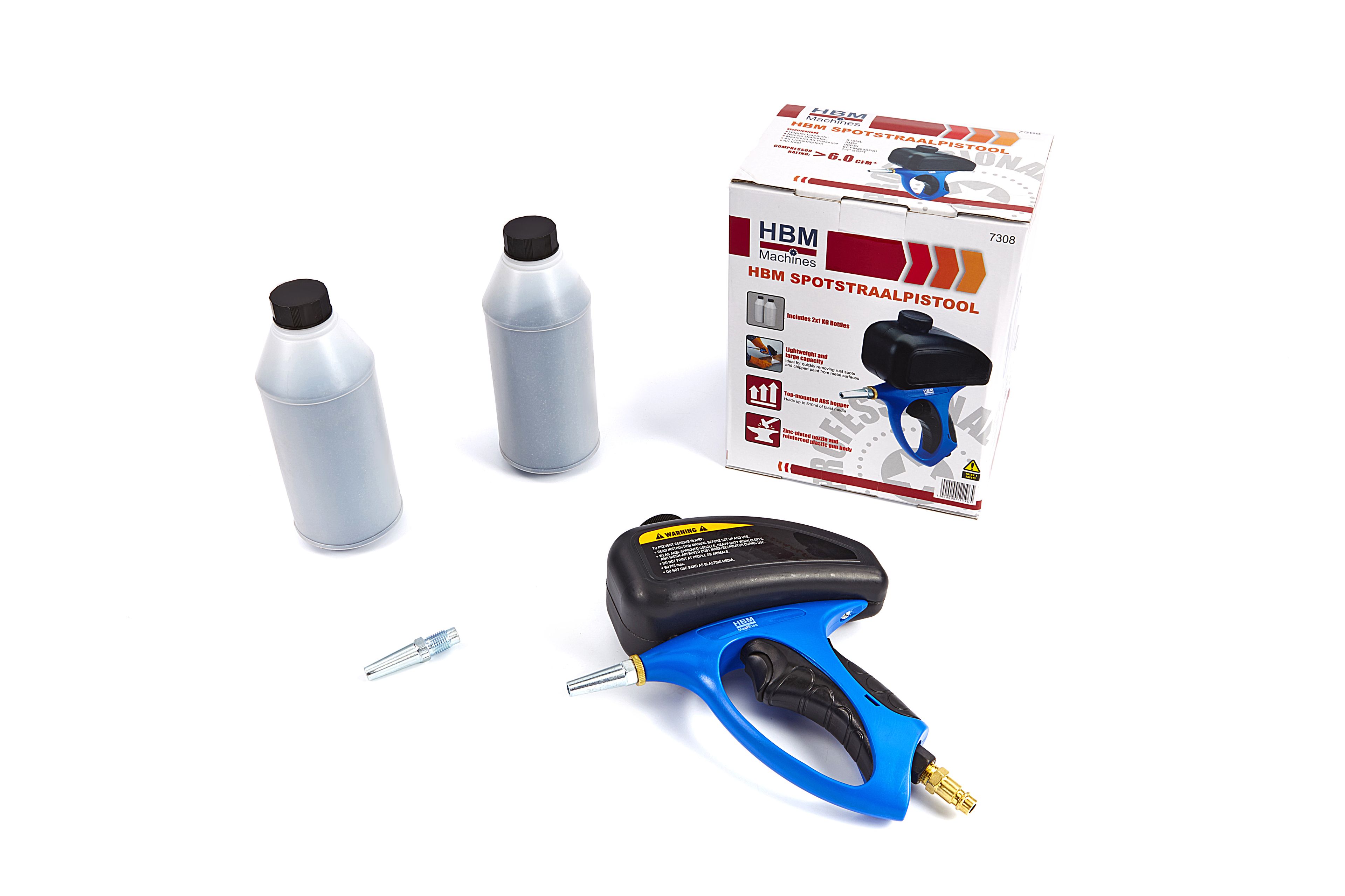 Pistolet de sablage par projection HBM (incl. 2 kg d'abrasif et 2 buses)