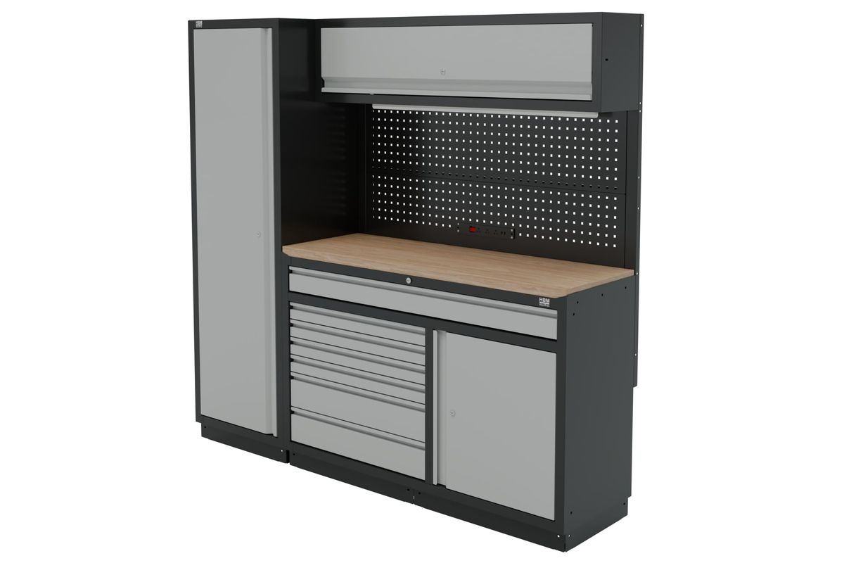 Sistema modular de taller HBM de 6 piezas, negro y gris