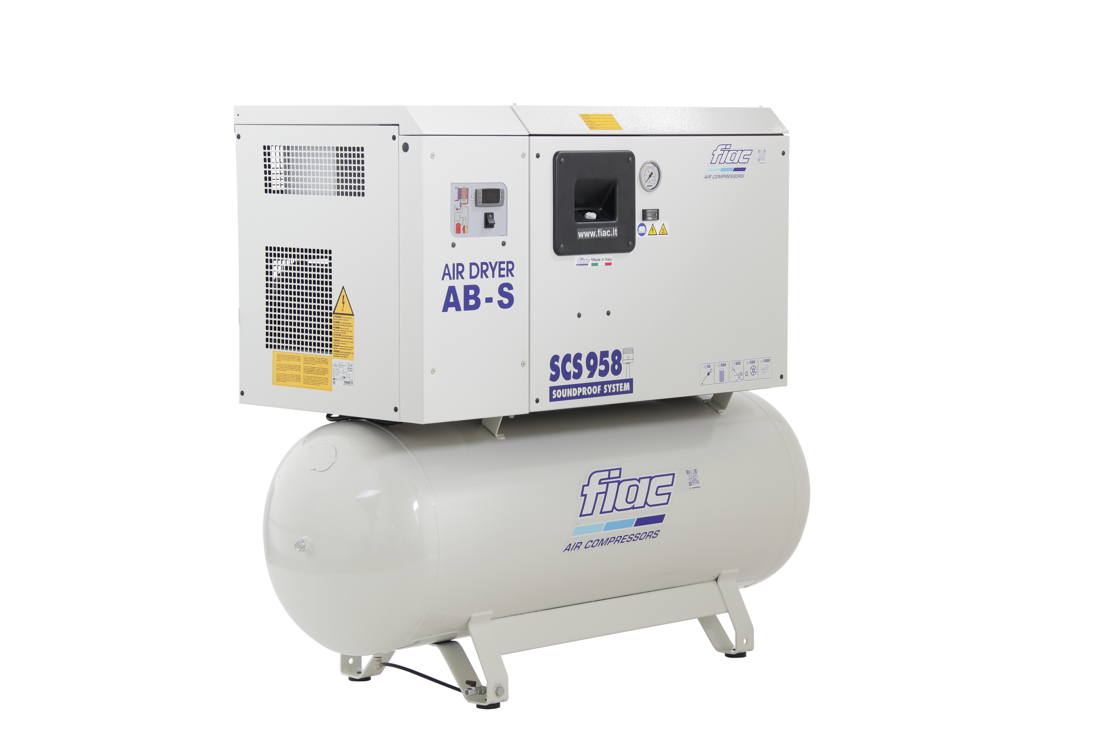 Fiac stille compressor SCS 300lt - AB958 7,5 PK 300 liter, met koeldroger
