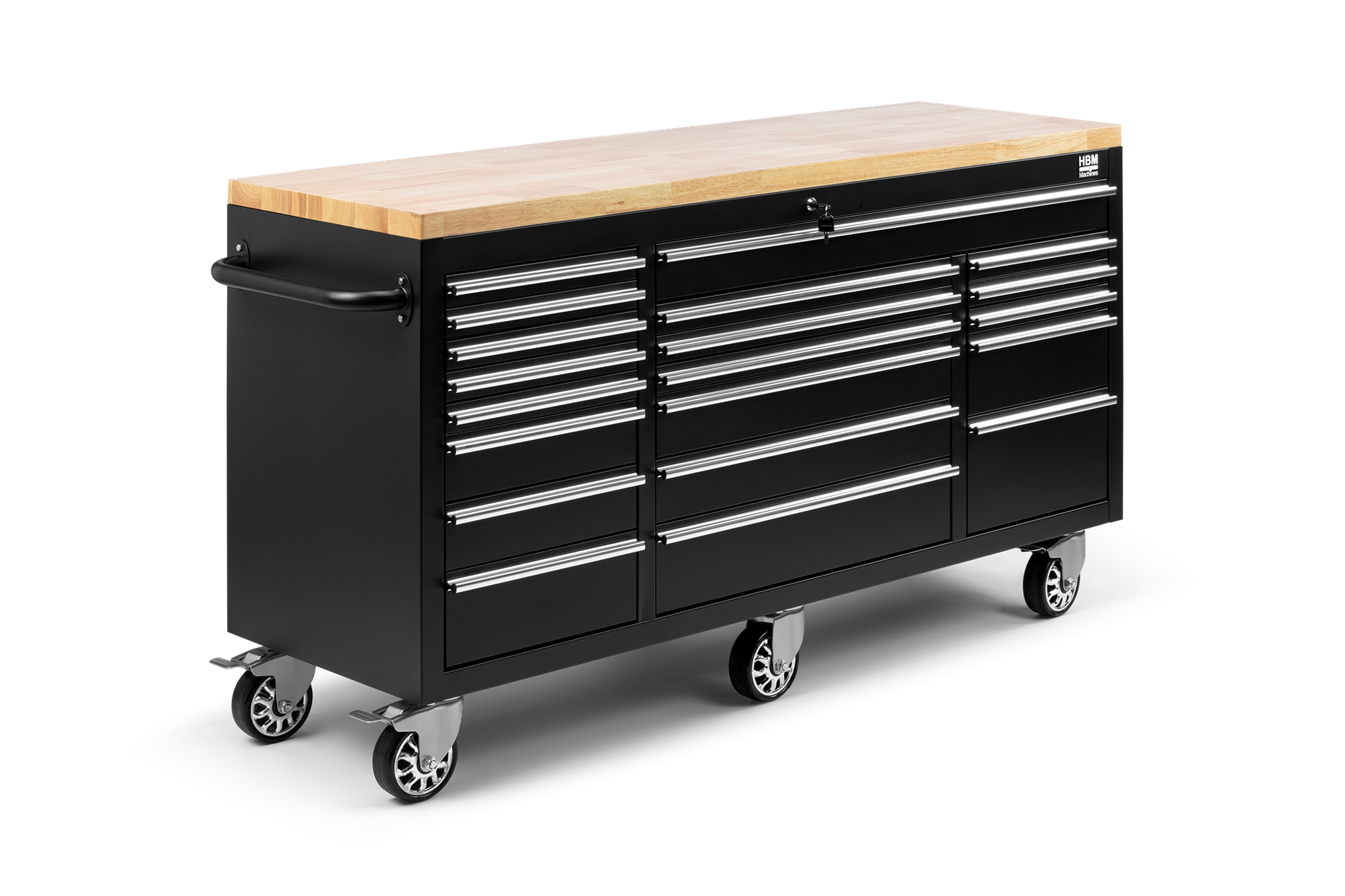 Chariot à outils mobile HBM avec plan de travail en bois - 146 cm - noir Image 2