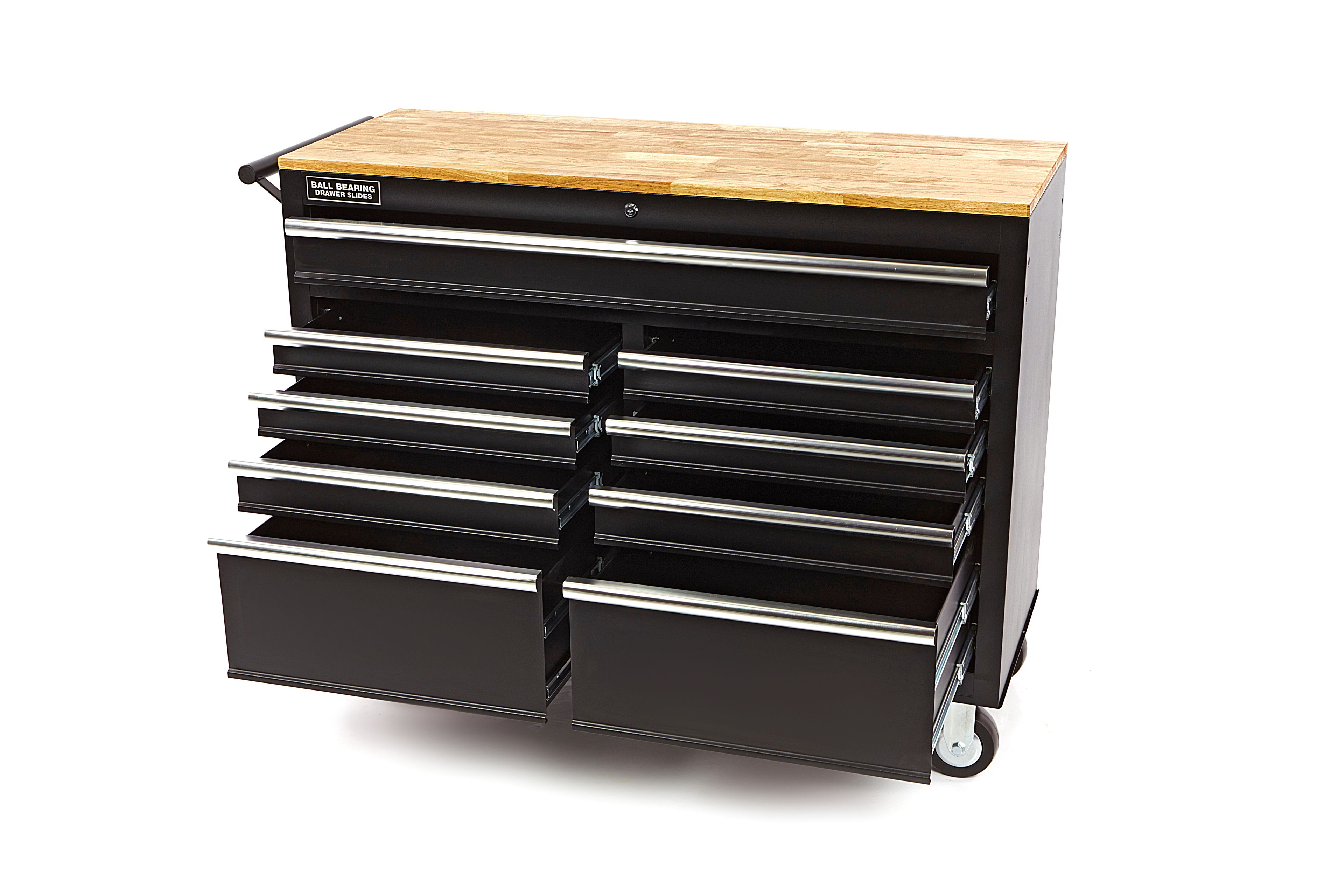 HBM verrijdbare gereedschapswagen, werkbank met houten werkblad 117 cm, zwart Image 3