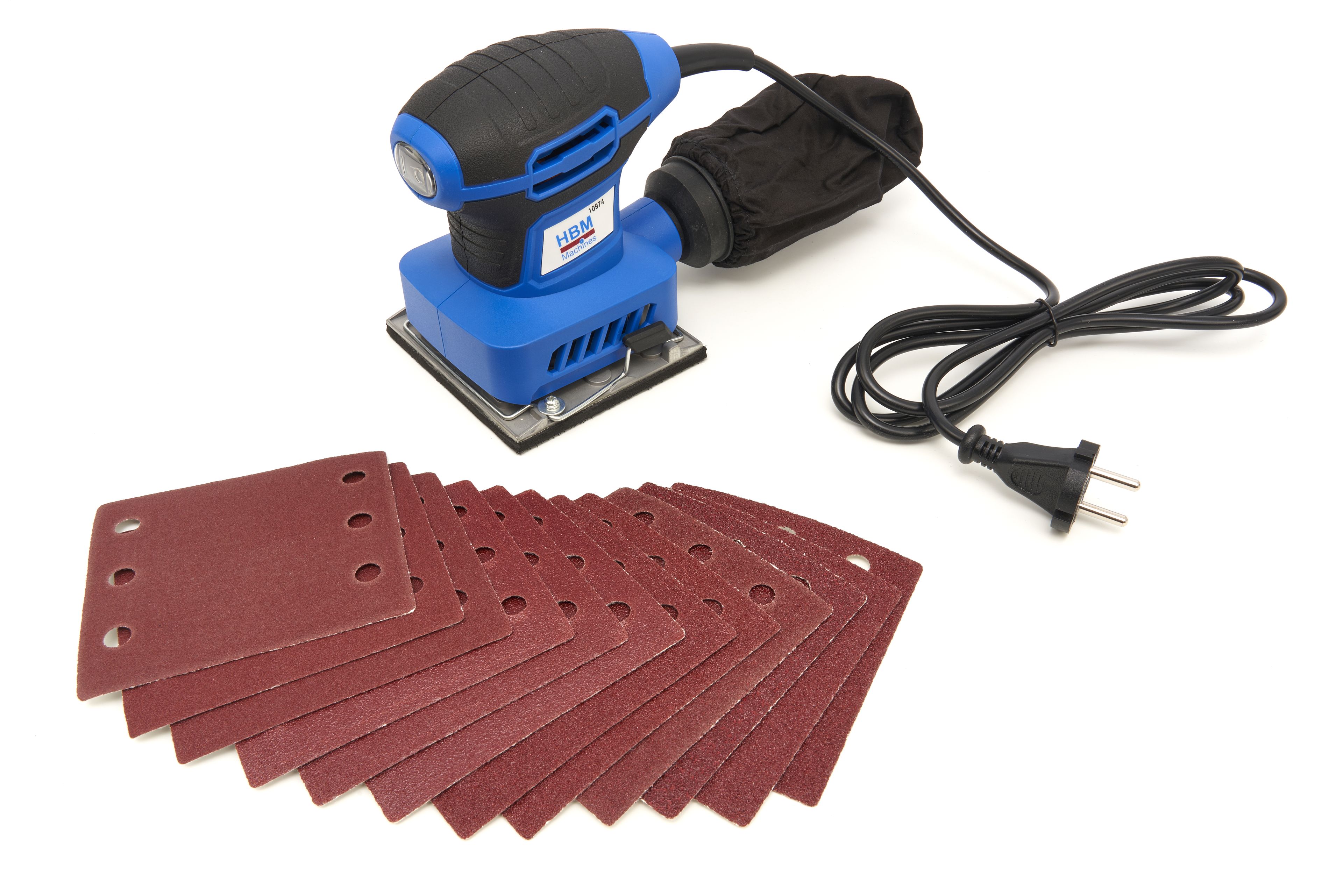 HBM Ponceuse orbitale, ponceuse à main 240 Watts avec 12 feuilles abrasives.