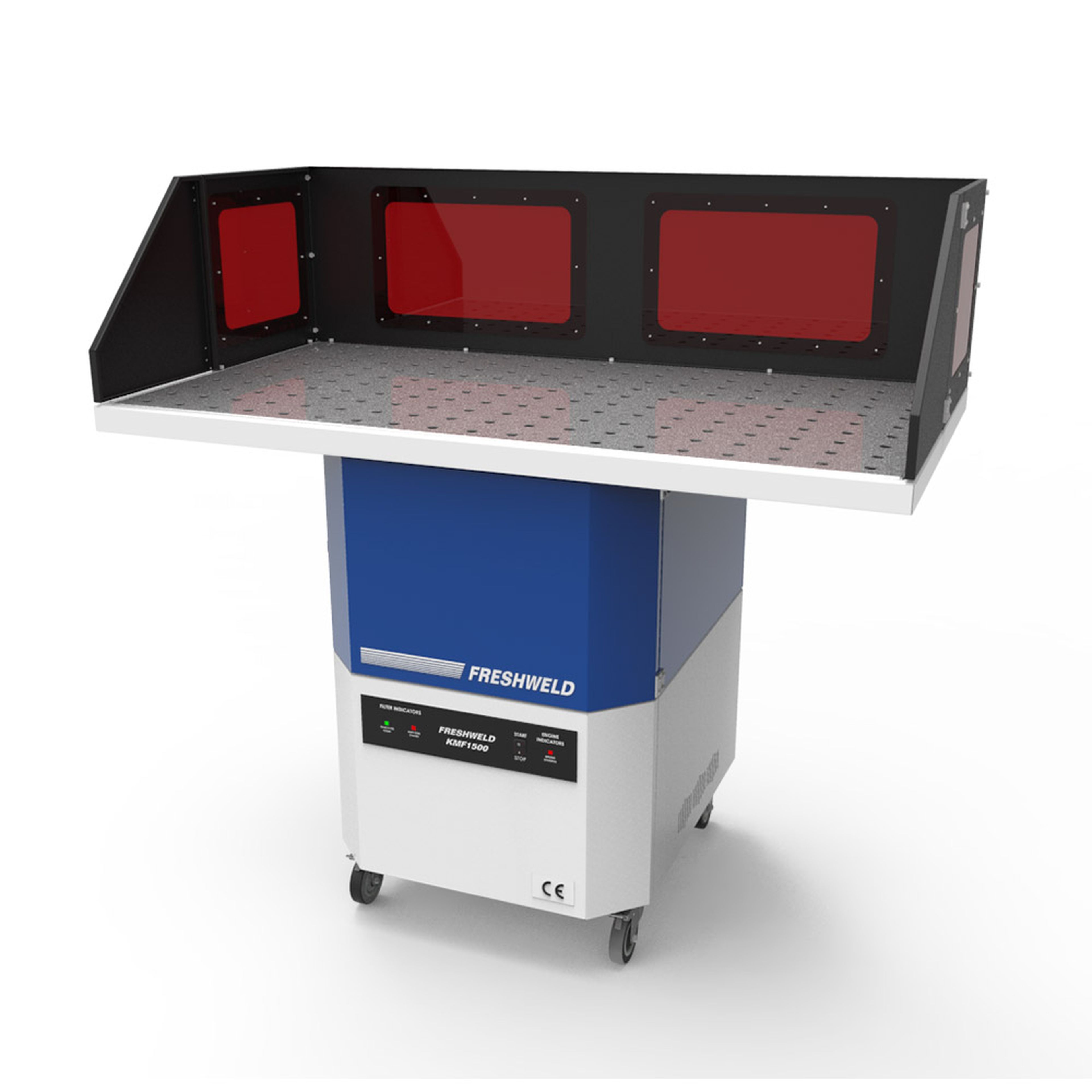 Freshweld afzuigtafel KMF-serie met F9 Cassettefilter, lastafel met afzuiging inclusief plexi lasscherm