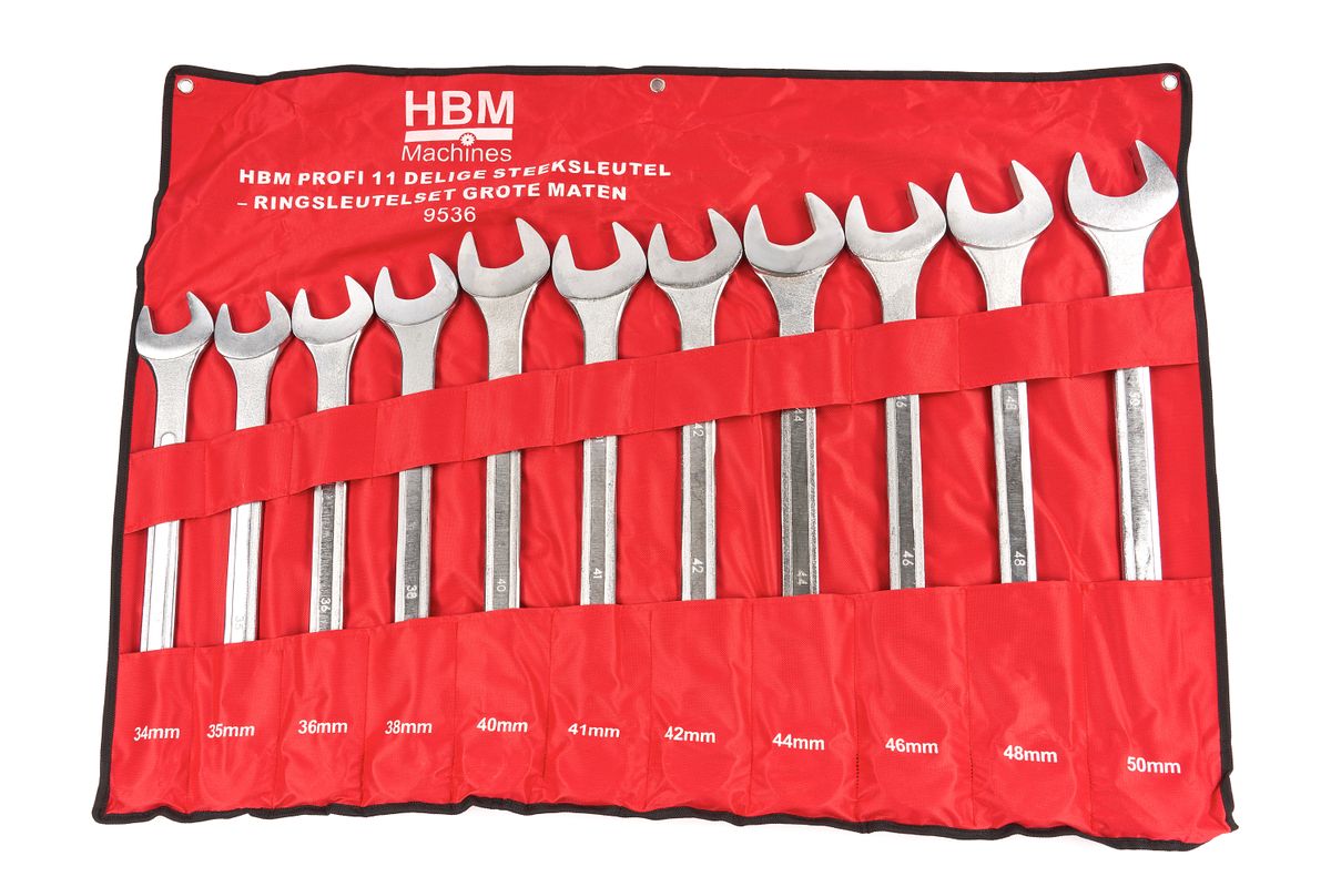 HBM Profi Juego de llaves de 11 piezas - Juego de llaves de anillo GRANDES