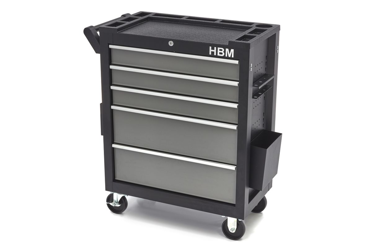 HBM Carro de herramientas deluxe, 5 cajones, Pequeño, negro, gris