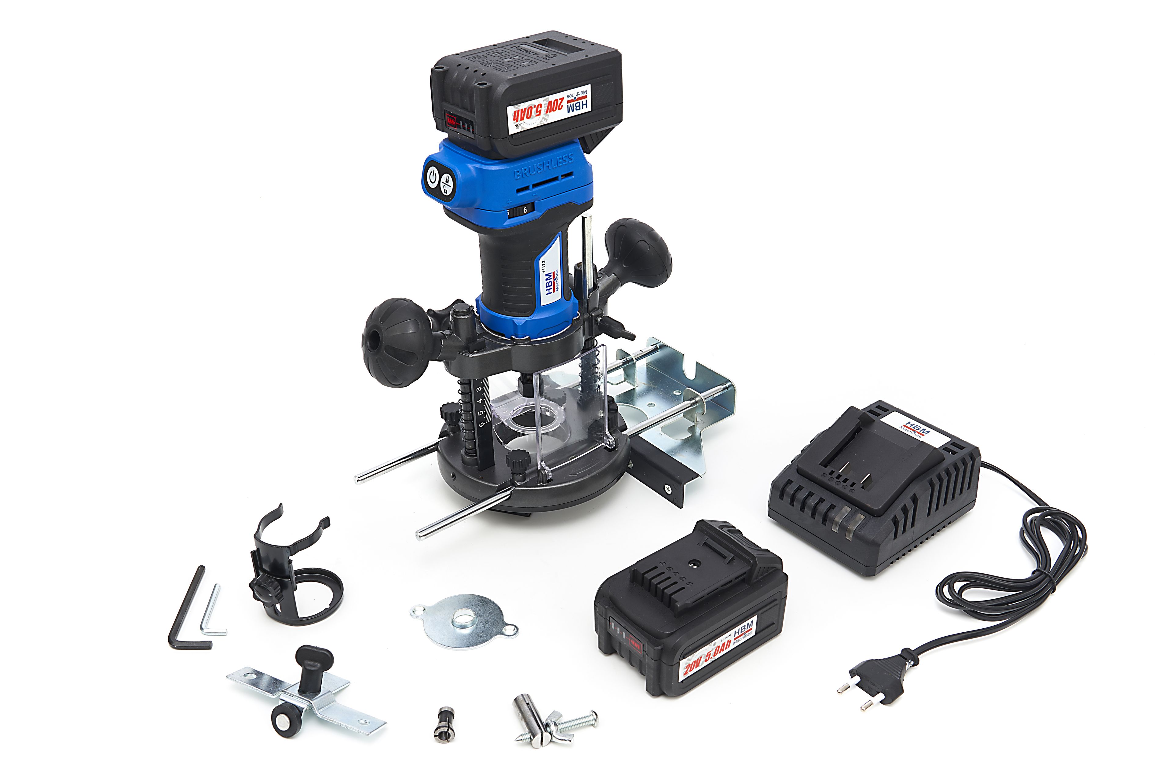 Fresatrice Professionale HBM da 20 Volt 5,0 AH Li-ion e 2 Batterie Li-ion Image 5