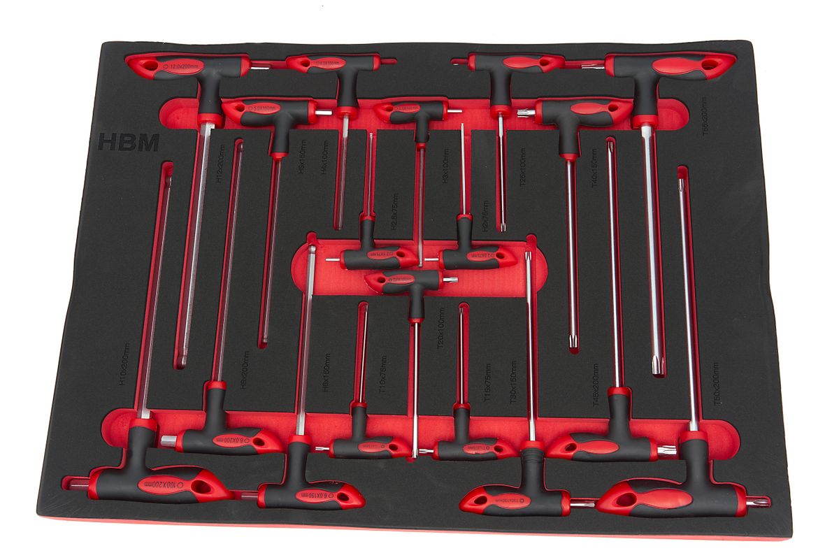 HBM Set de 18 T-Greps Inlay de Espuma para Carro de Herramientas HBM