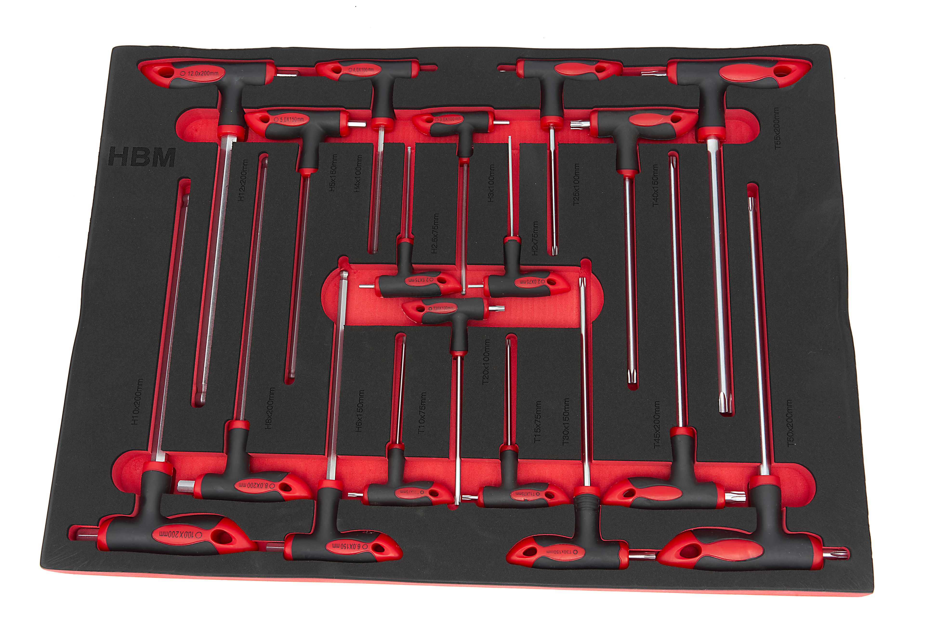 HBM 18 Delige T-Grepenset Foam Inlay voor HBM Gereedschapswagen