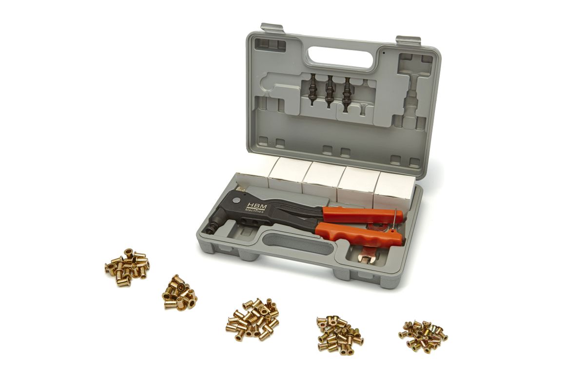 Pinza de remache ciega HBM Profi M3 – M6 incl 100 tuercas de remache de acero