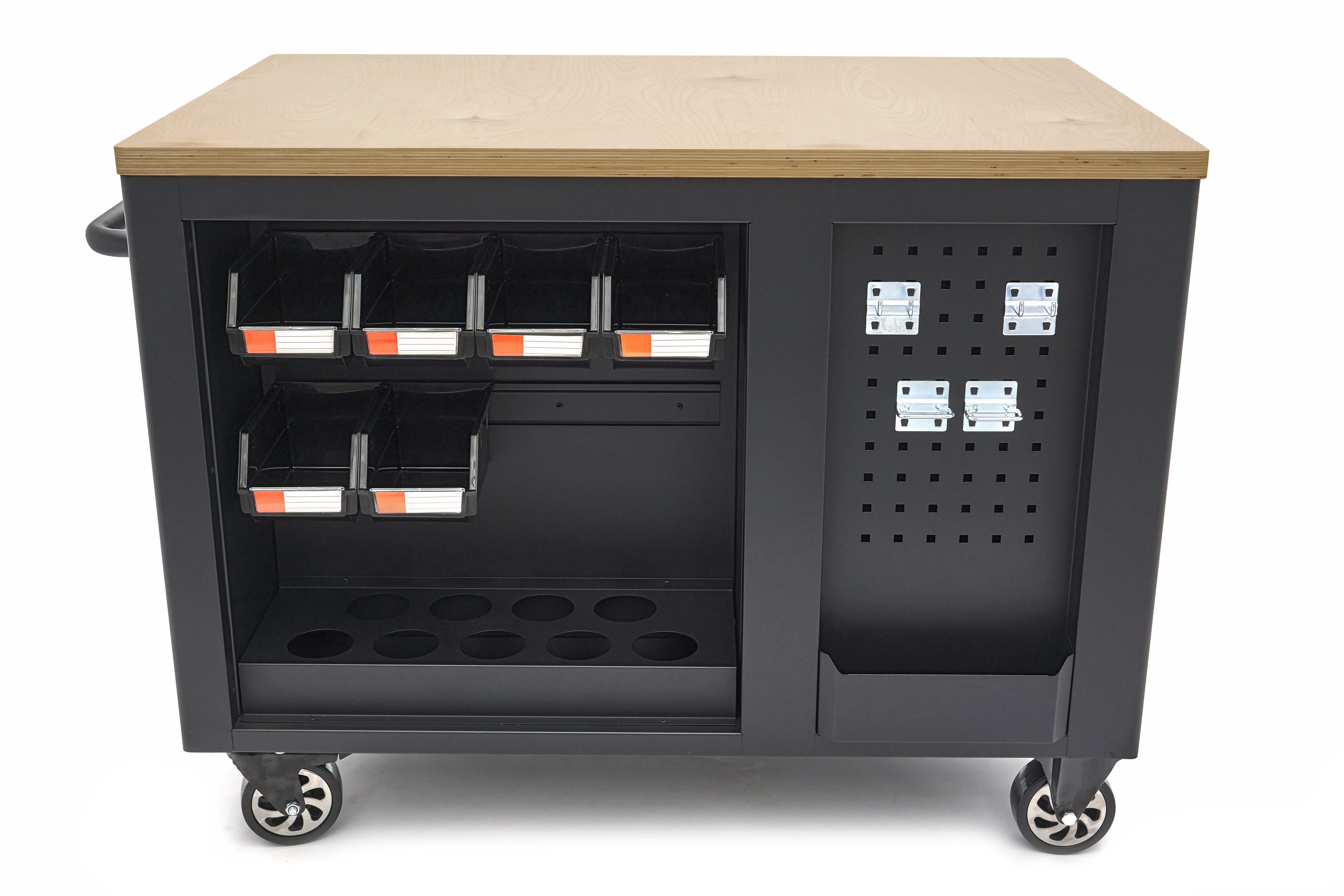 HBM verrijdbare gereedschapswagen, werkbank 114 cm met houten werkblad, zwart/grijs Image 11