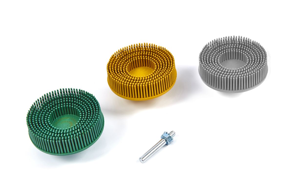 Juego de discos de cerdas HBM de 50 mm en 3 piezas con conexión de vástago de 6.3 mm